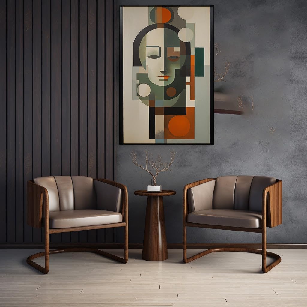 Canvas for Living Room. Green Hues and Geometric Moods: Modern Abstract Portrayal of The Human Visage, 27 x 18 inch Canvas Wall Art - Contemporary Masterpieces - Modern Home Decor