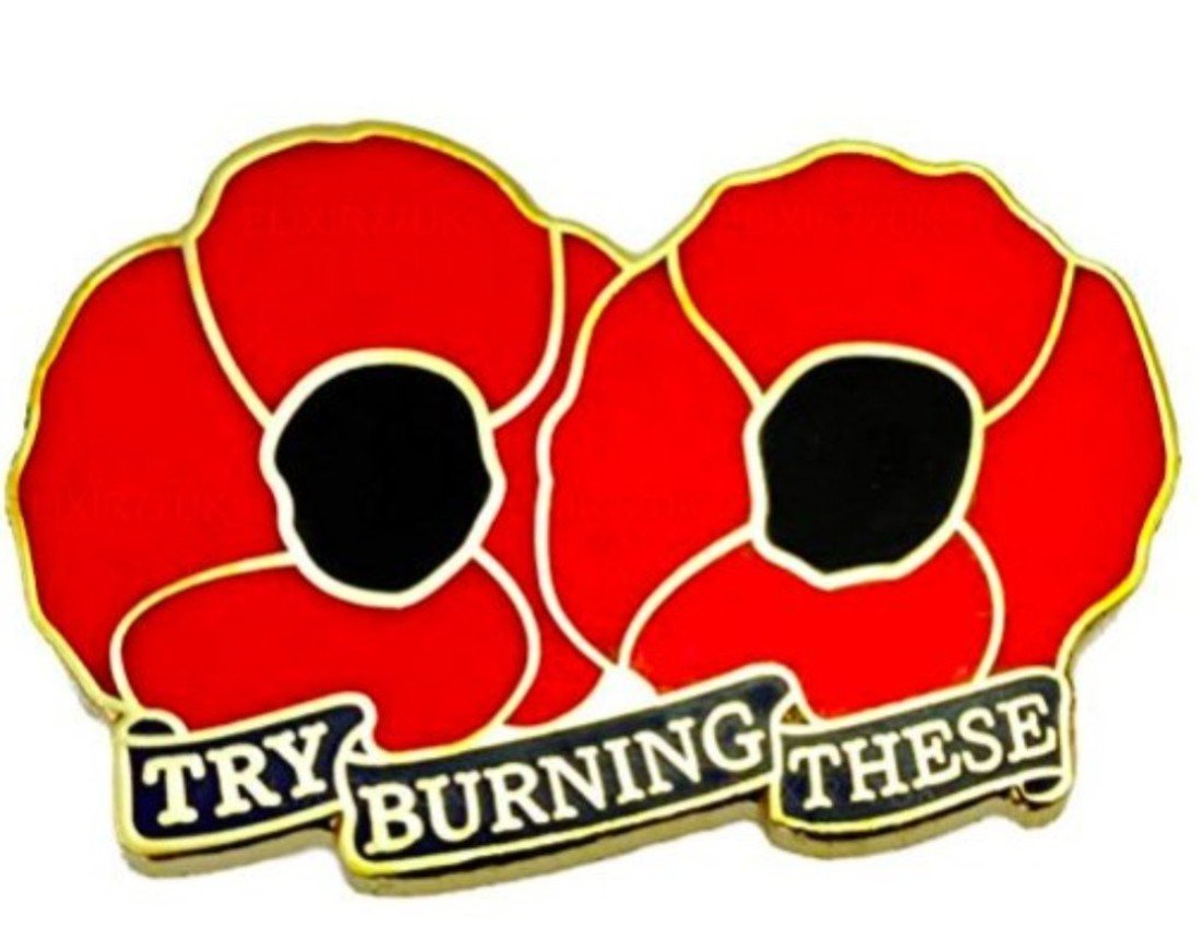 Senlak Men's Silver Poppy Enamel Lapel Badge "Try Burning These" - Remembrance Day, Uk Seller