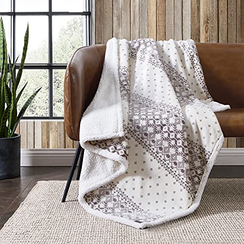 Image of Eddie Bauer - Throw Blanket, Brushed Fleece & Plush Sherpa Bedding, Blanket for Couch & Bed (Fair Isle Peak Grey, 50 inch x 60 inch)