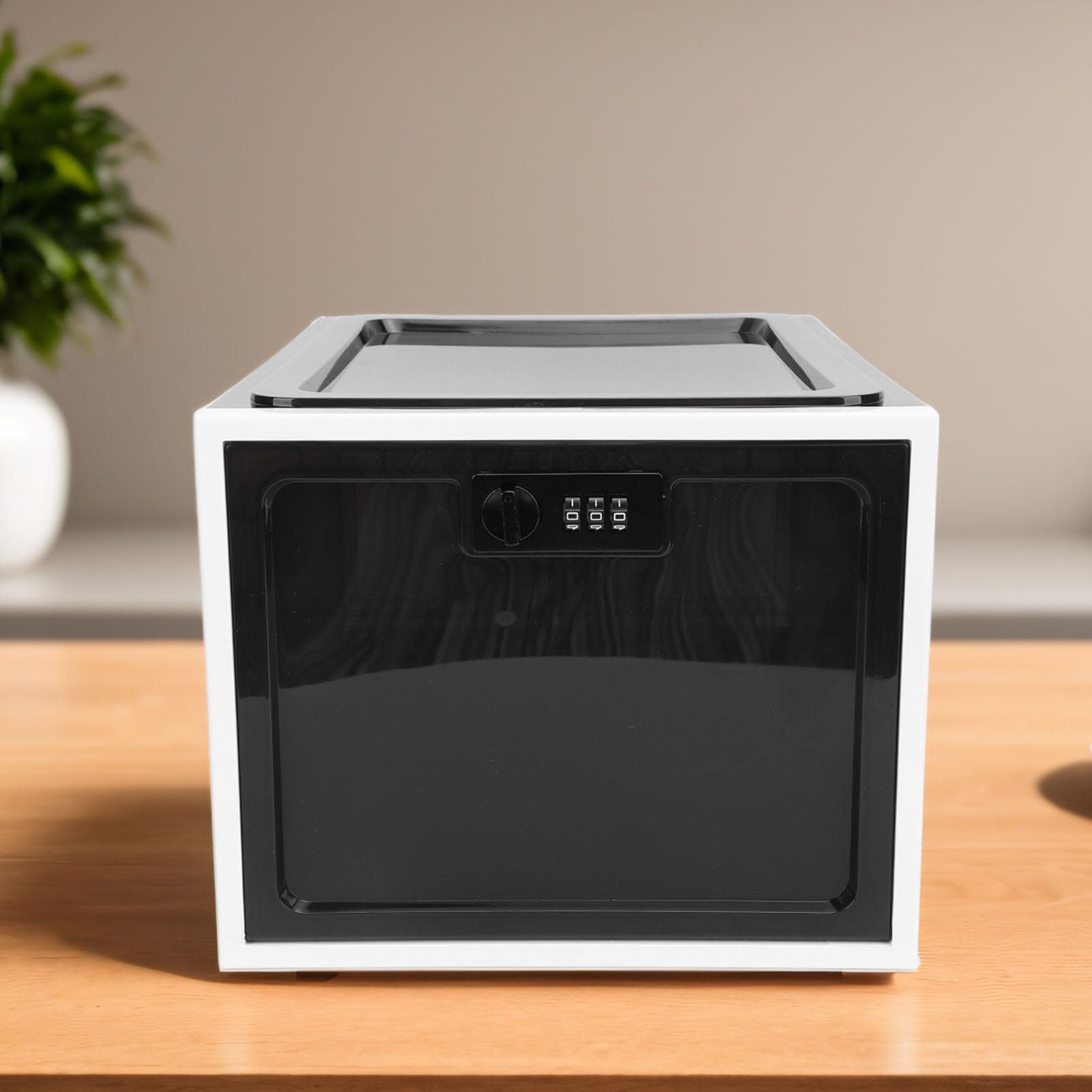 Fridge Lock Storage Box,Plastic Lockable Food Storage Cabinet Locking Electronic Products Storage Box Personal Items Phone Lock Box with Combination Code for Jail Home (Black and