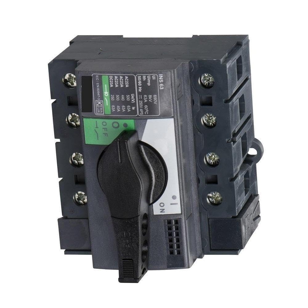 Accessori elettrici 28903 INS63 Sezionatore 4P, Compact INS63, 63 A, Versione Standard Con Manopola Rotativa Nera, 4 Poli