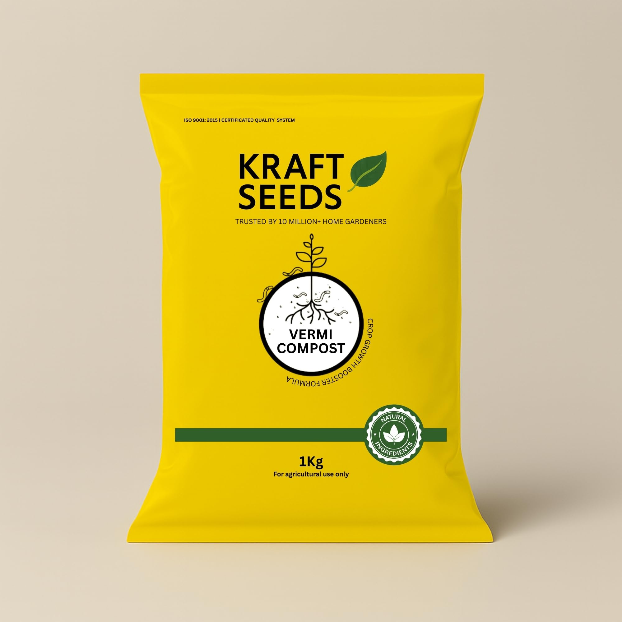 Kraft Seeds by 10CLUB Vermicompost - 1kg | Organic Manure for Plants | Fertilizer for Home Gardening | Potting Soil Mix for Pot Plants | Compost Garden Soil | Natural Booster for Flowering Plant