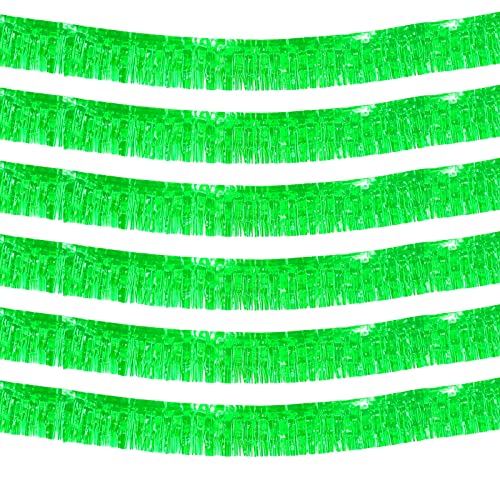 Image of 6 Pack 10 Feet Foil Fringe Garland Metallic Tinsel Streamers Banner Wall Hanging Backdrop Banner for Parade Floats Mardi Gras Party Decorations(Green)