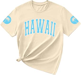 Women's Hawaiian Shirt - Palm Tree Graphic Tee, Short Sleeve Vacation Top