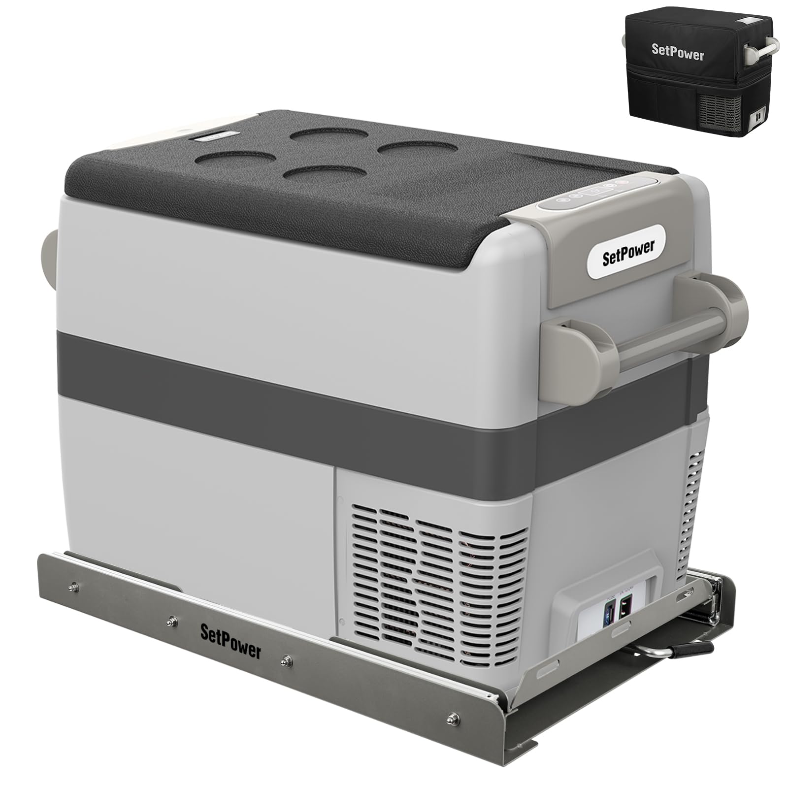 Setpower AJ40 Portable Refrigerator with Cover and Slide,Portable Freezer,40L Electric Cooler,Car Refrigerator,12/24V DC Cable & 110/240V AC,Car Fridge for Camping,Truck,Travel,Fishing