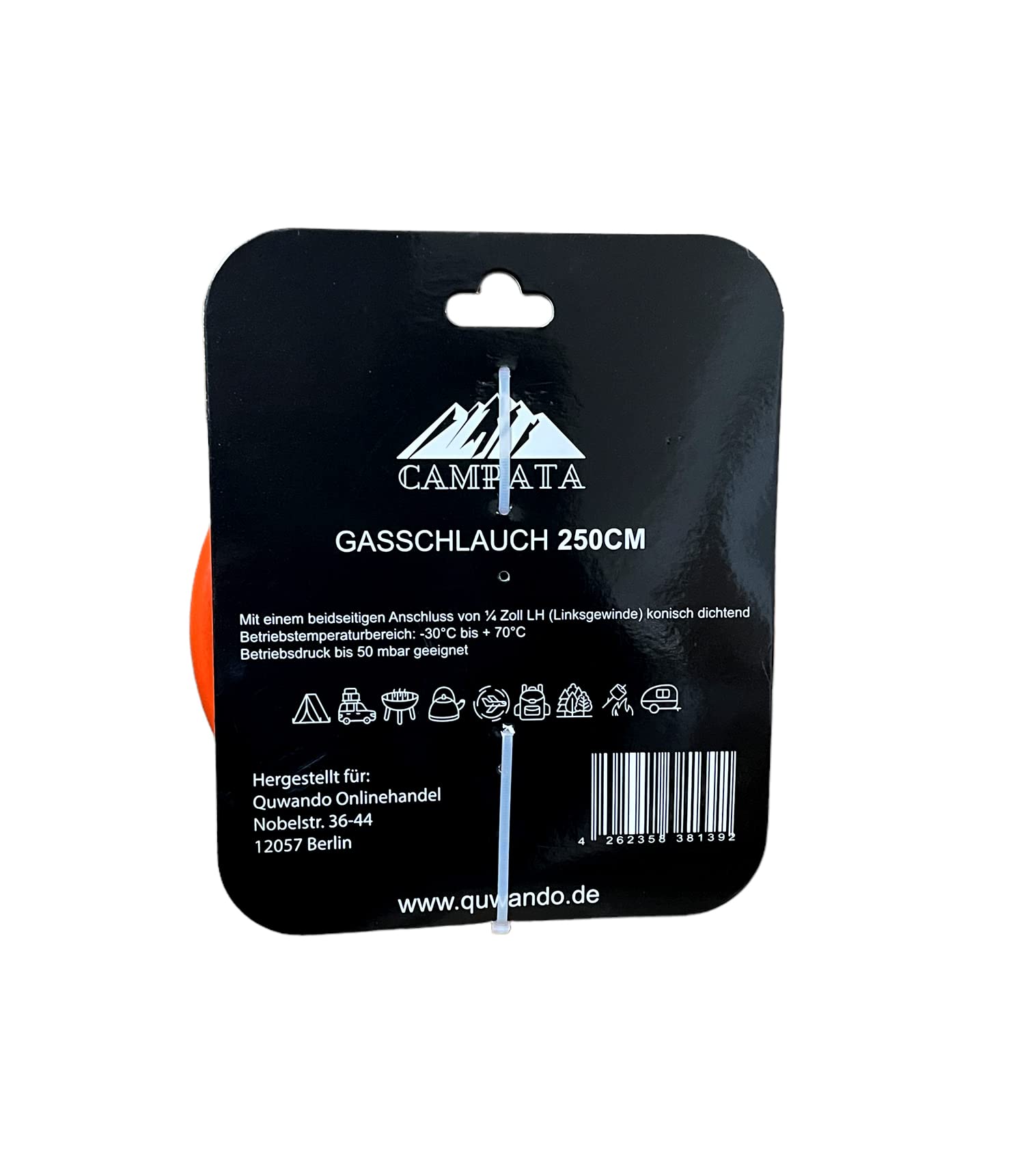 Tubo del gas da 250 cm o 150 cm, 2 filettature sinistra da 1/4", da -30 °C a +70 °C, adatto per GPL in butano, PVC (250 cm)
