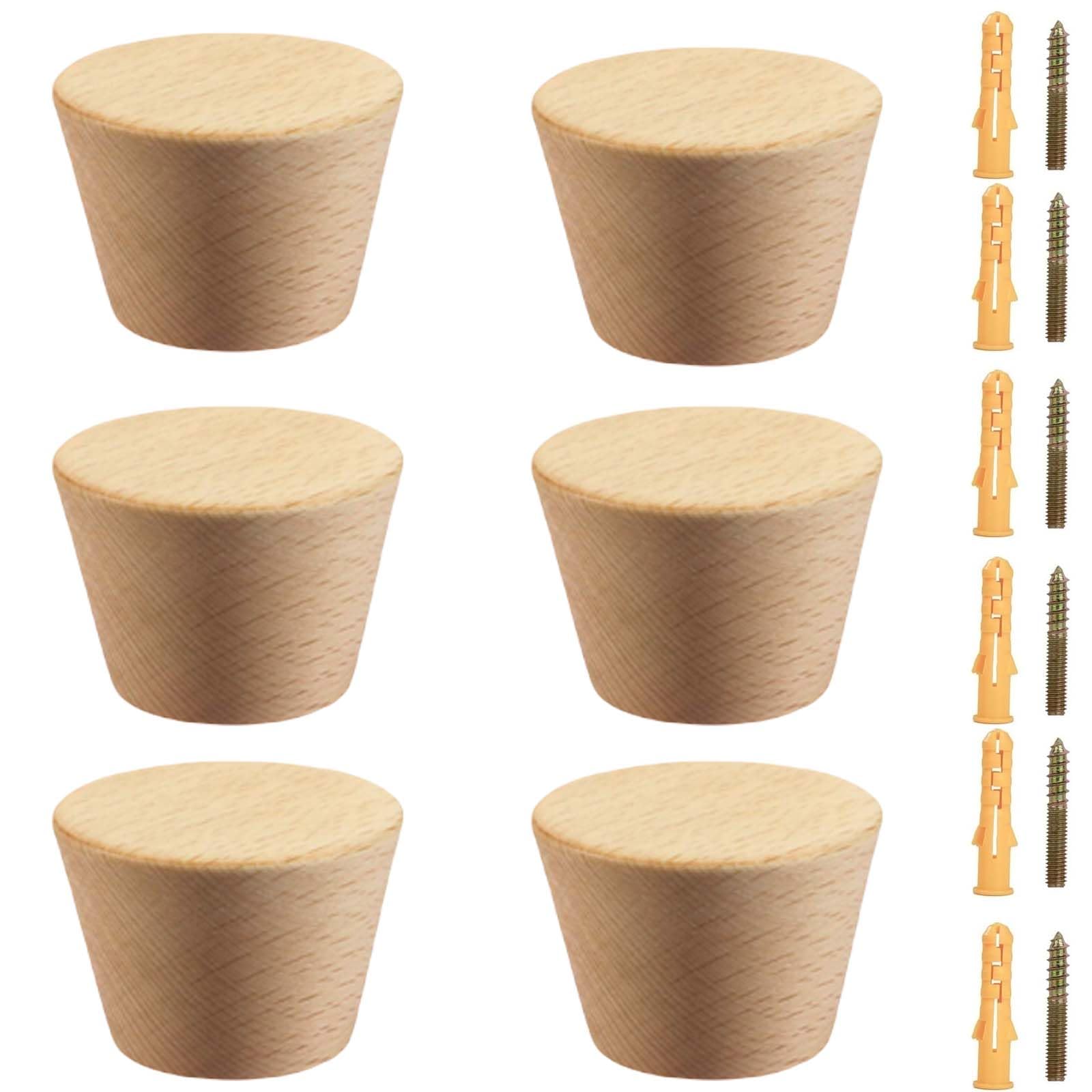 KEXYOAN 6 Pack Natural Wooden Coat Hook Wall Mount Beech Wood Decorative for Hats Bags Backpacks Wallets(Beech,5cm)