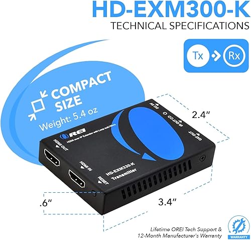 Miniatura 8 de OREI HDMI Extender Over Single Ethernet CAT6CAT7 Cable Supports 1080p, 60Hz, 3D, HD Audio with IR Over IP  Up to 330 FT