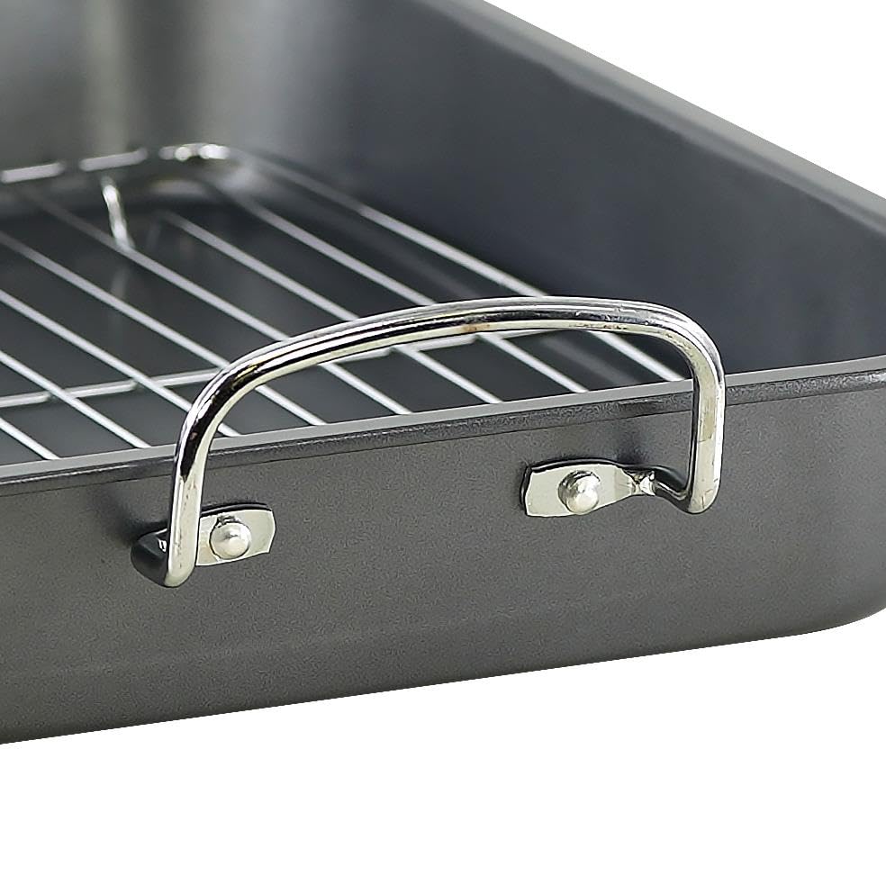 Non-Stick Roasting Tin Dish Tray Deep Carbon Steel Pan with Rack Oven Safe Baking - Image 4