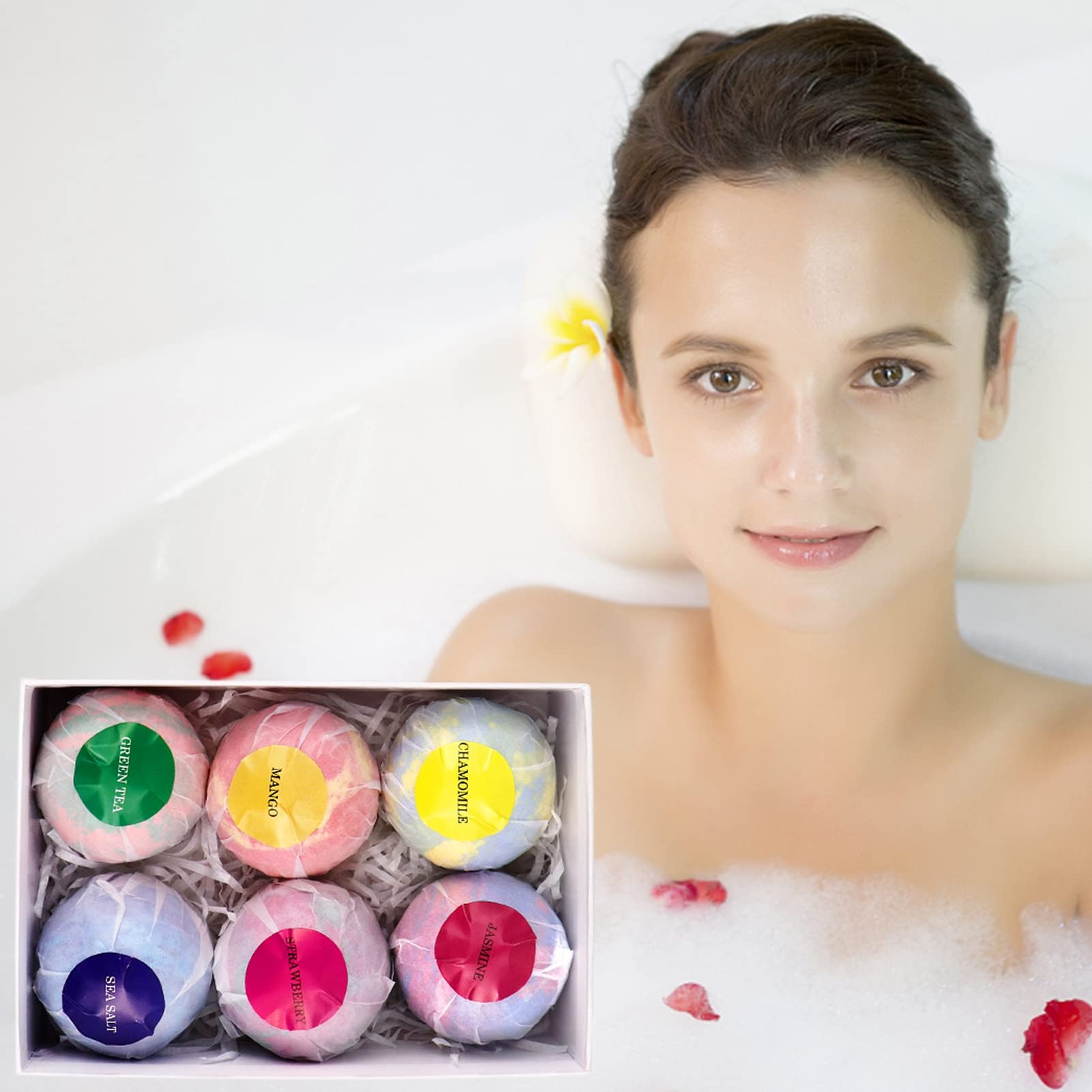 6pcs Bombes Bulles Huile Essentielle Biologique 6 Couleurs 6 parfums de Bain Bulle soulageant la Bombe de Bain Boules Effervescentes