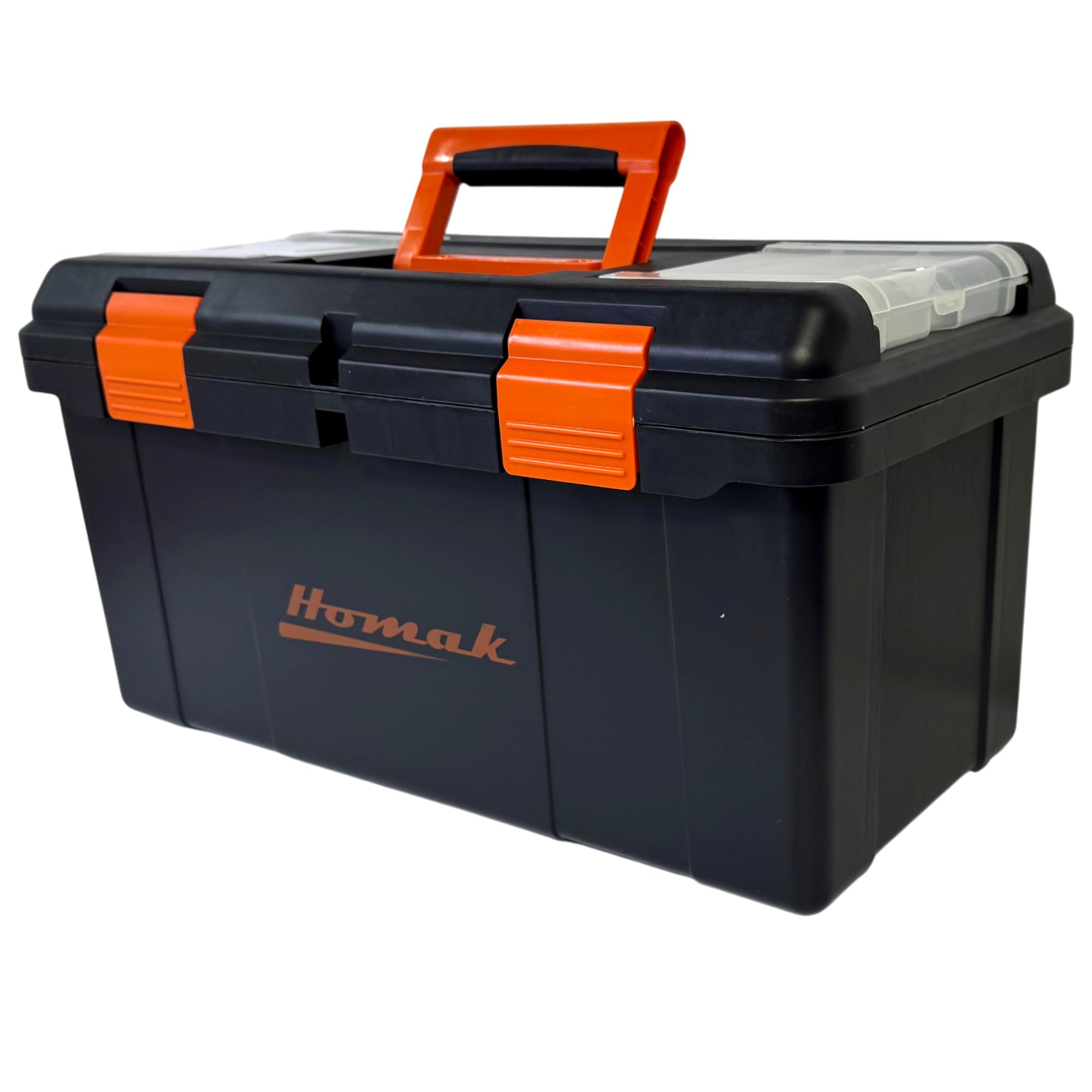 Plastic Tool Box with Tray and Dividers, Black, 22 Inches