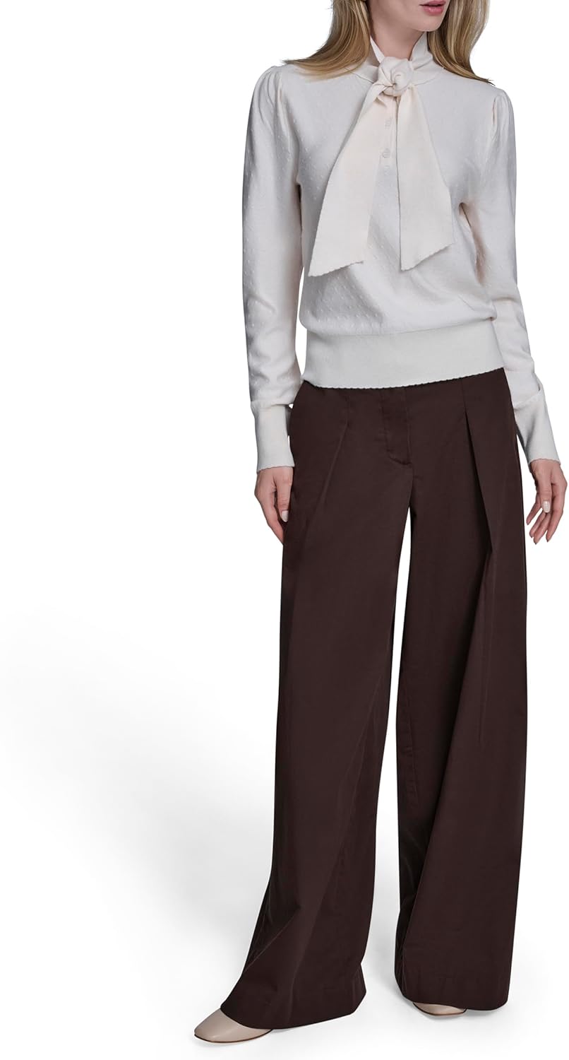 BCBG Womens Elegant Tie Neck Sweater with Scalloped Cuffs - Image 2