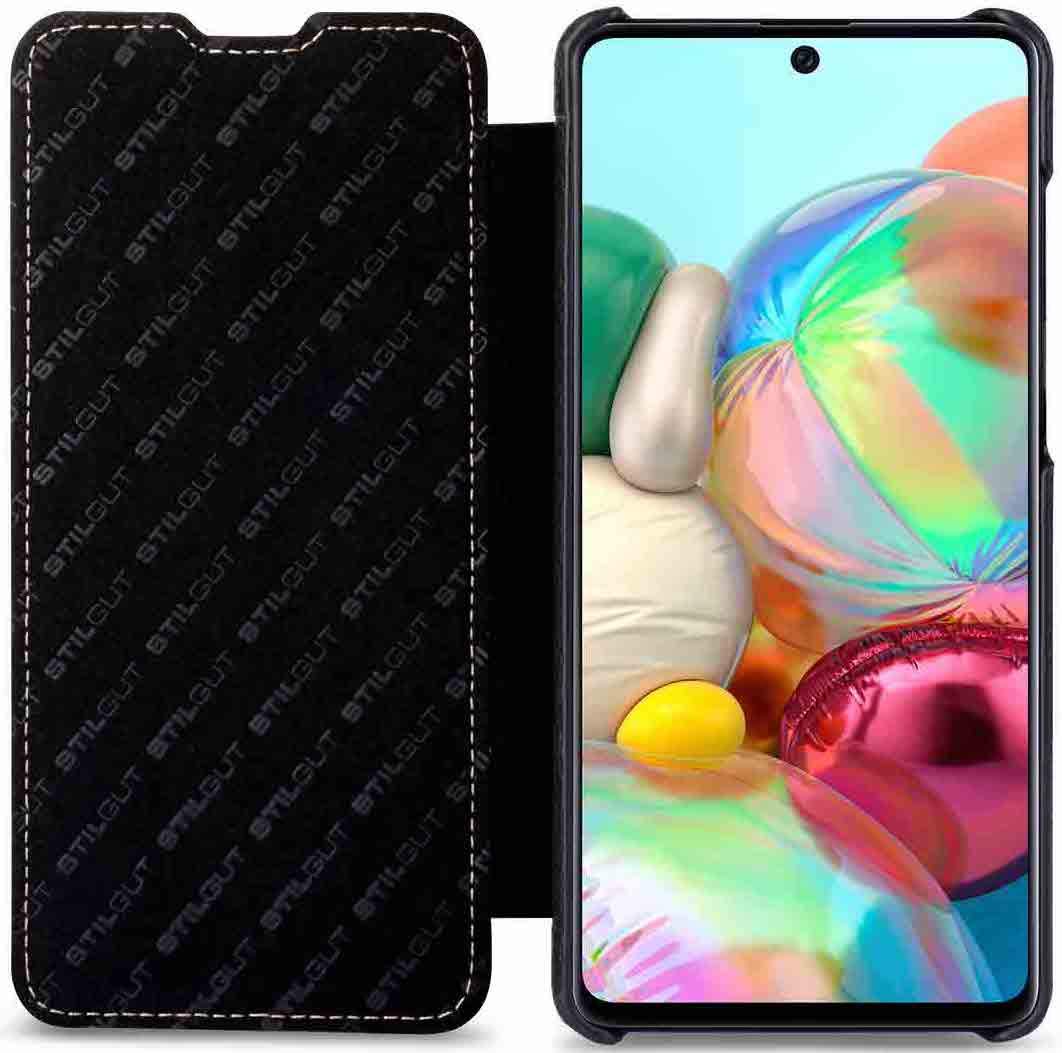 StilGut Book Type Flip Case for Galaxy A71, Genuine Leather Galaxy A71 Case, Black - Image 2