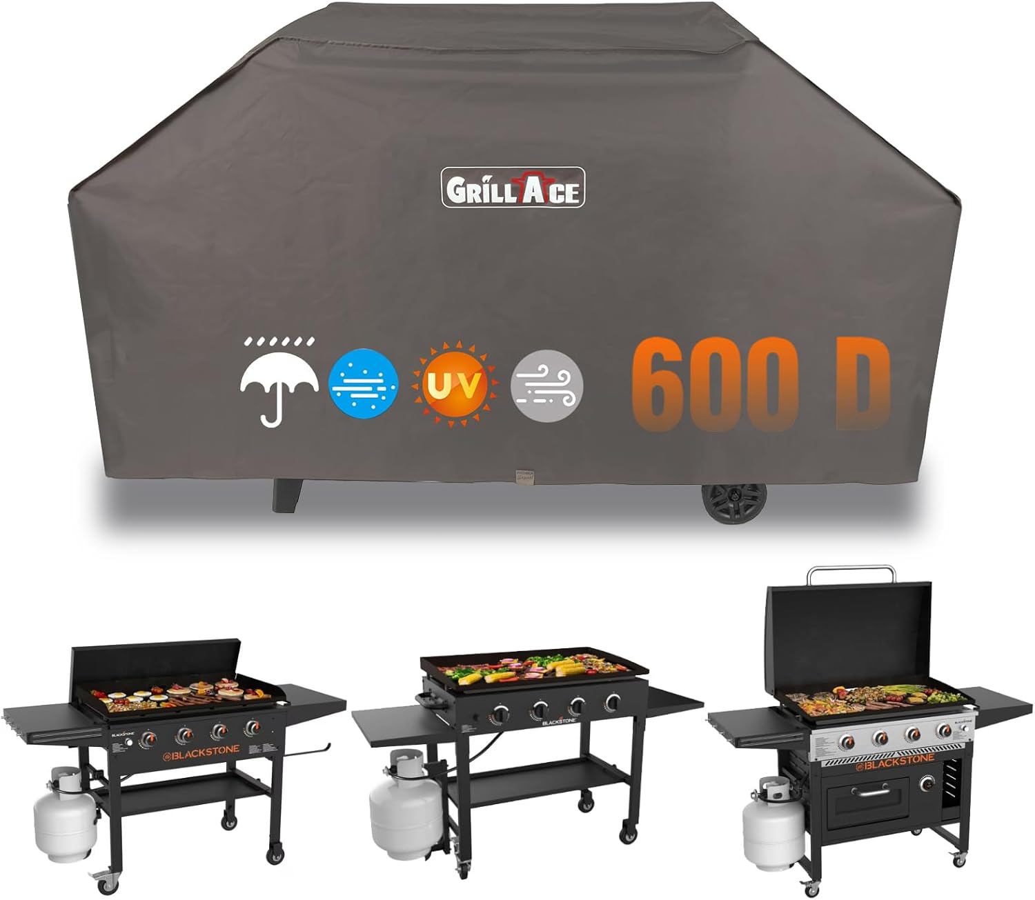 600D Blackstone Grill Cover & Premium Propane Hose Adapter 1lb to 20lb Converter for 5 lb to 40 lb Tanks Set