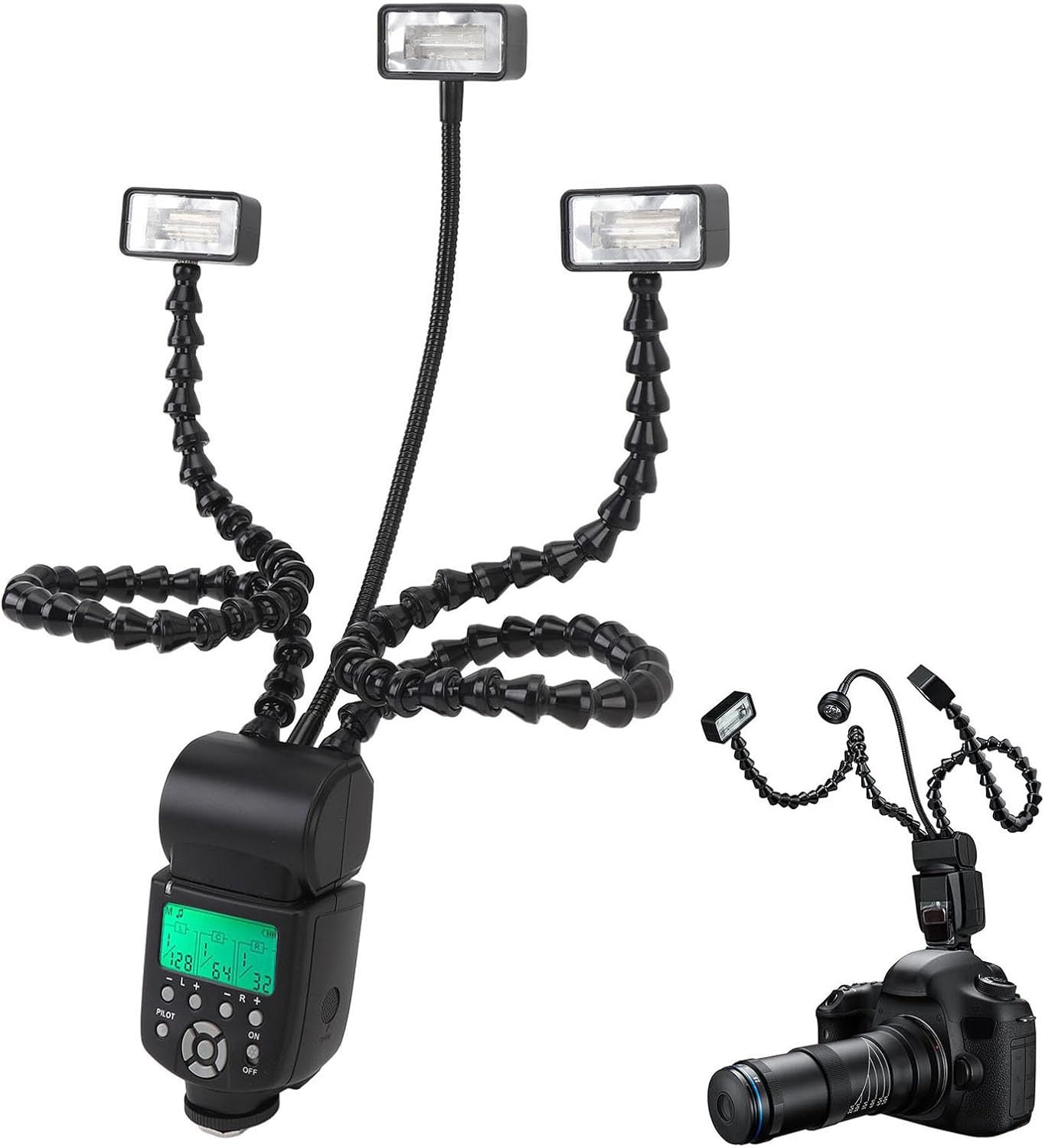 3 Head Camera Flash, 48CM 3 Head Flexible Arms Independent Control, 5600K, 8 Level Brightness Portable Camera Macro Arm Light for DSLR Camera