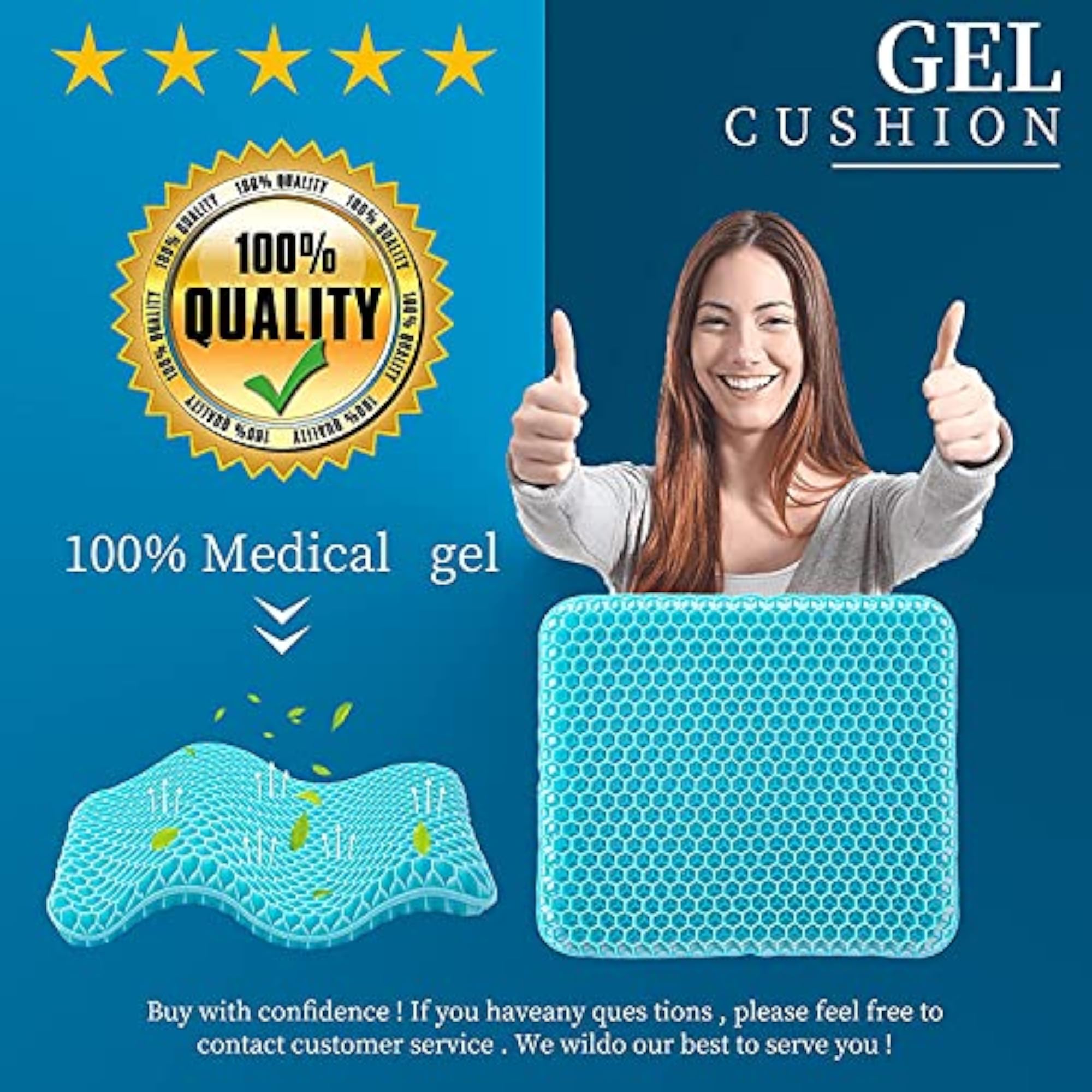 Thick Gel Seat Cushion with Non-Slip Cover