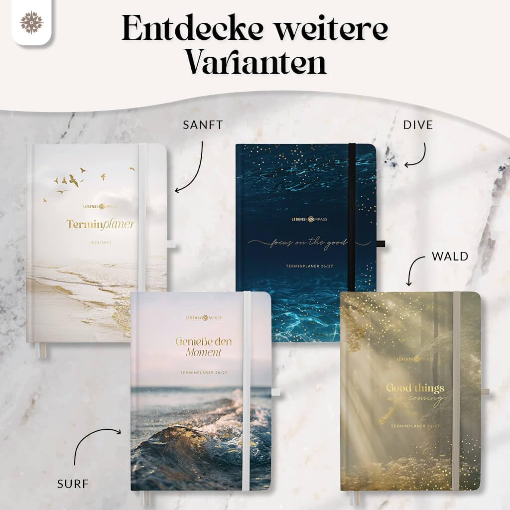 Lebenskompass® Kalender 2026 2027 A5 Wald - Terminplaner Juli 2026 bis Dezember 2027 - 18 Monate Wochenplaner & Buchkalender mit Achtsamkeit, Hardcover mit Goldprägung