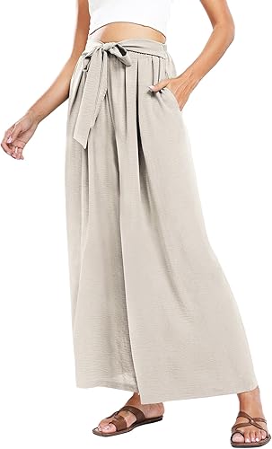 Summe - Pantalones de vestir de pierna ancha para mujer, de cintura alta, estilo palazzo, casuales, de trabajo, pantalones de playa con bolsillo