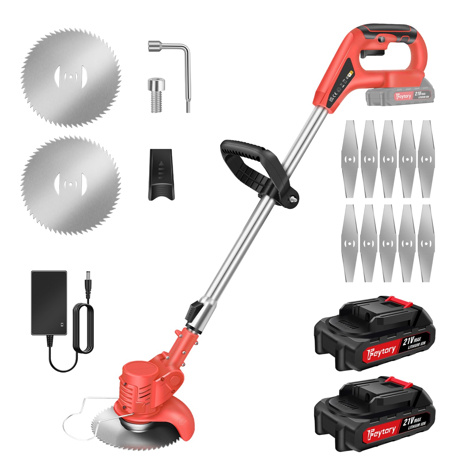 Cordless Strimmer,Metal Blade Cordless Strimmer 21V,850W Electric Garden Cordless Retractable Grass Trimmers with 2 Li-ion Battery,Grass Trimmers Complete Yard Tool Kit for Thick Grass & Bushes