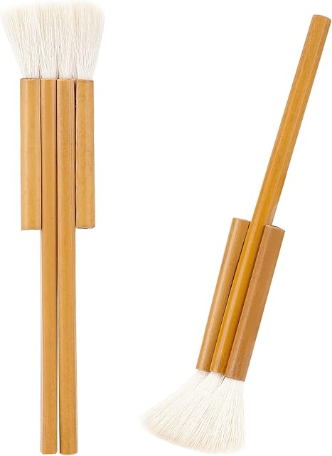 PandaHall 2 Size Flat Hake Brushe, Bamboo Handle Hake Watercolor Brushes Soft Brush Wool Brush Art Painting Brush for Watercolor, Ceramic, Pottery Painting Professional Beginner