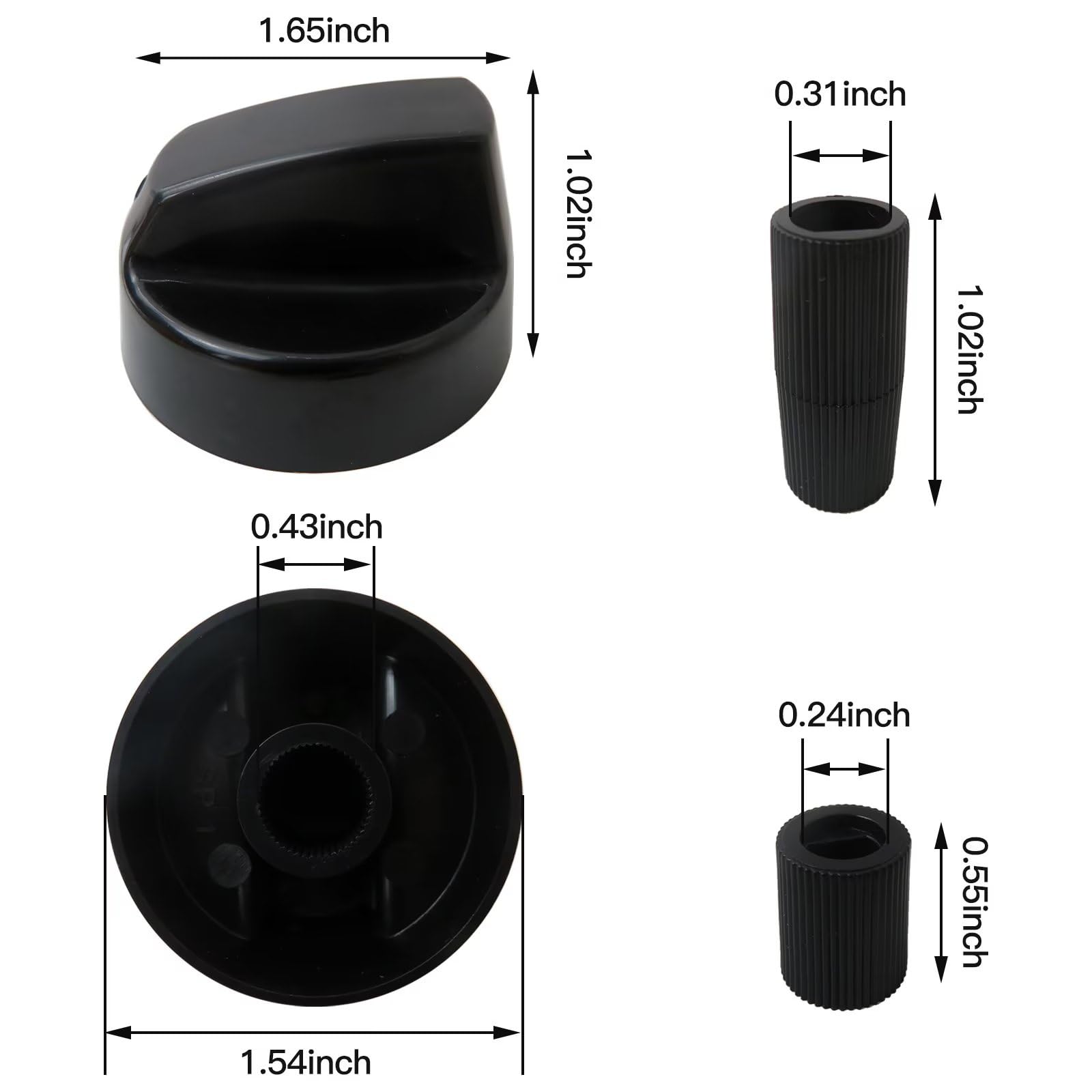 Smaeti 4 Pack Control Knobs,Approx. 1.65 Inch/ 42 Mm In Diameter And 1.02 Inch/ 26 Mm In Height with 12 Adapters for Oven/Stove/Range-Black
