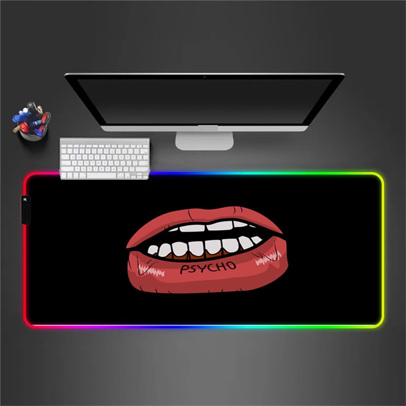 Tapis de Souris RGB Lèvres XXL Grand 900x400x4mm 7 Couleurs 14 Modes D'éclairage Tapis de Souris de Jeu LED avec Base en Caoutchouc Antidérapant pour Clavier PC
