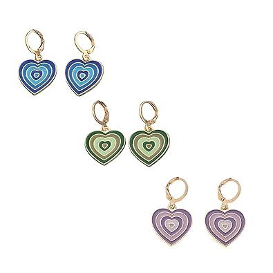 Caiyao 3/4 Pairs Cute Small Hoop Earrings Set Colorful Enamel Heart Mushroom Charm Weird Dangle Hoops Hypoallergenic Aesthetic Yin Yang Tai Chi Butterfly Flowers Dainty Jewelry For Womens & Girls