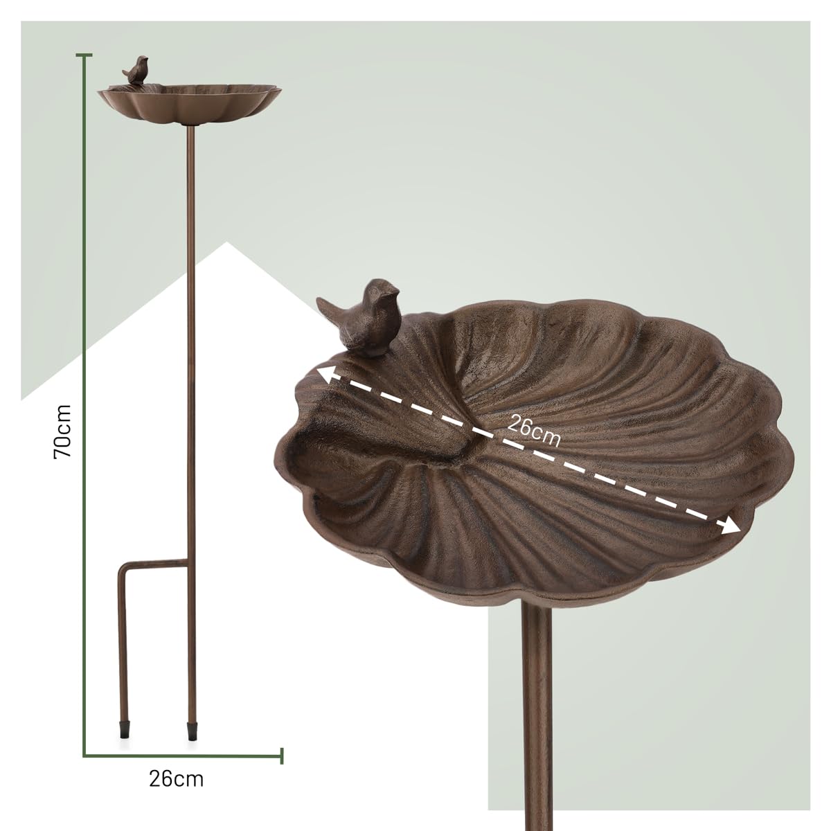 wildlife home Grande abbeveratoio per uccelli in piedi su asta, abbeveratoio per uccelli con picchetto da giardino, balcone, bagno per uccelli in ghisa resistente al gelo, abbeveratoio per uccelli,