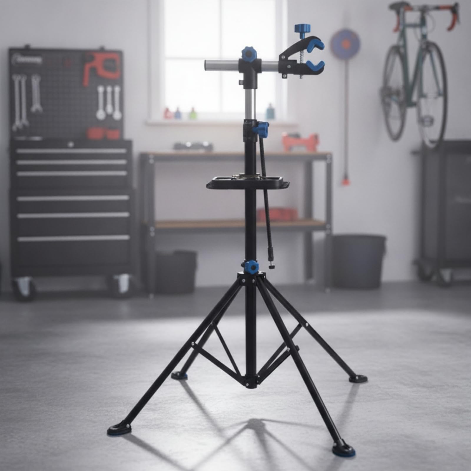 harayaa Cavalletto Riparazione Bicicletta Supporto Manutenzione Stativo Officina Morsetto Rotante in Acciaio con Base Treppiede Stabilità Elevata per