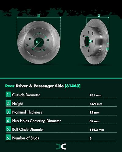 Miniatura 1285 de Kits de frenos y rotores, rotores de freno SCITOO y 8 pastillas de cerámica para 08-12 para Chrysler Town & Country, 08-12 para Dodge Grand Caravan