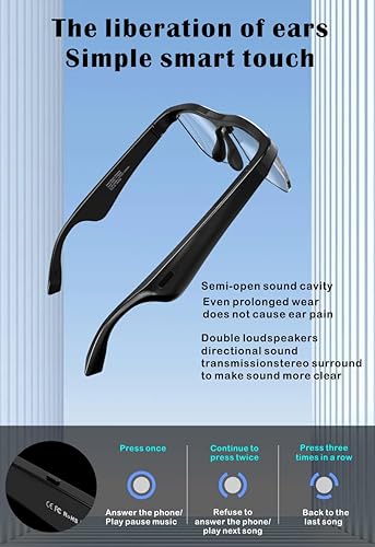 Miniatura 3 de Smart Glasses J1 Earphones Wireless Bluetooth Bone Conduction Headphone for Men & Women,Waterproof,Replaceable Lenses,Connect Mobile Phones,Tablets