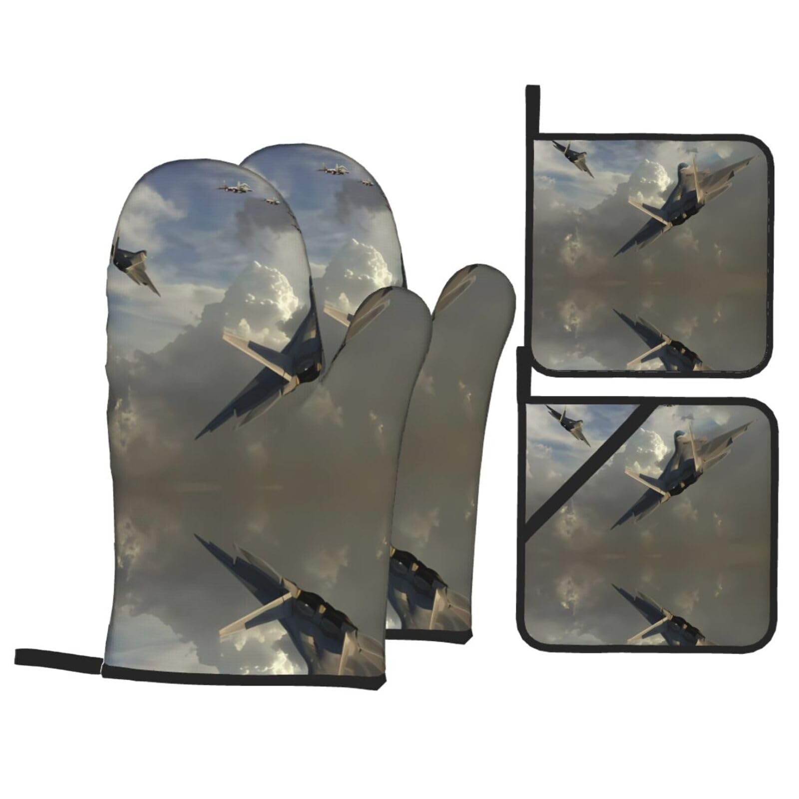 HJFCZH Airplane Prints Kitchen Throw Set: Durable Oven Layers with Waterproof Polyester – 4 Piece Heat Protection System