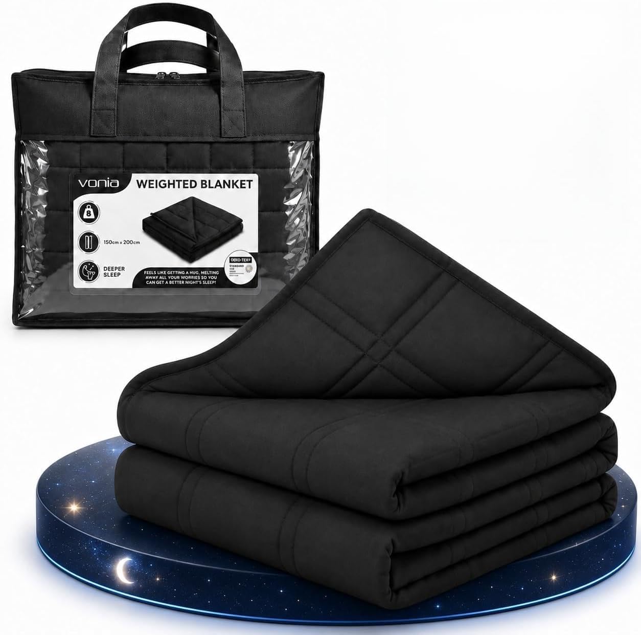 Vonia Koc obciążeniowy – Koc obciążeniowy – Weighted Blanket – 150 x 200 cm – Czarny (7kg 150 x 200)