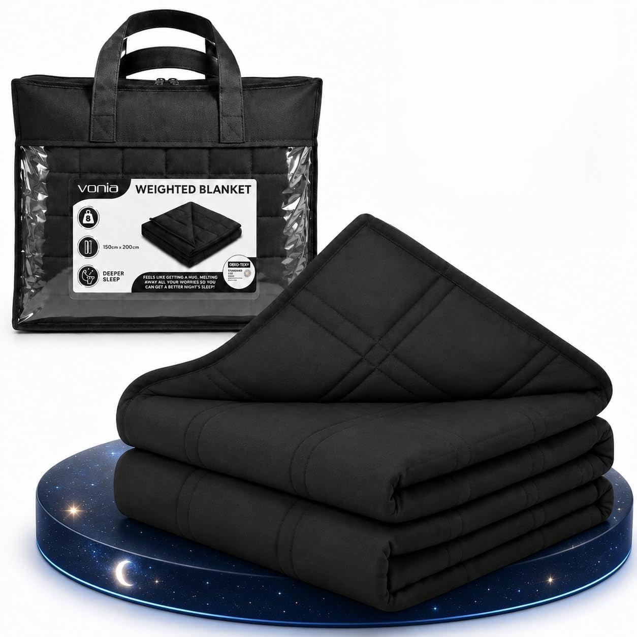 Vonia Corperta Ponderata 7 KG - Corperta Ponderata Rillassante e Lenitiva - Rilassante per il Sonne e Antistress - Nero