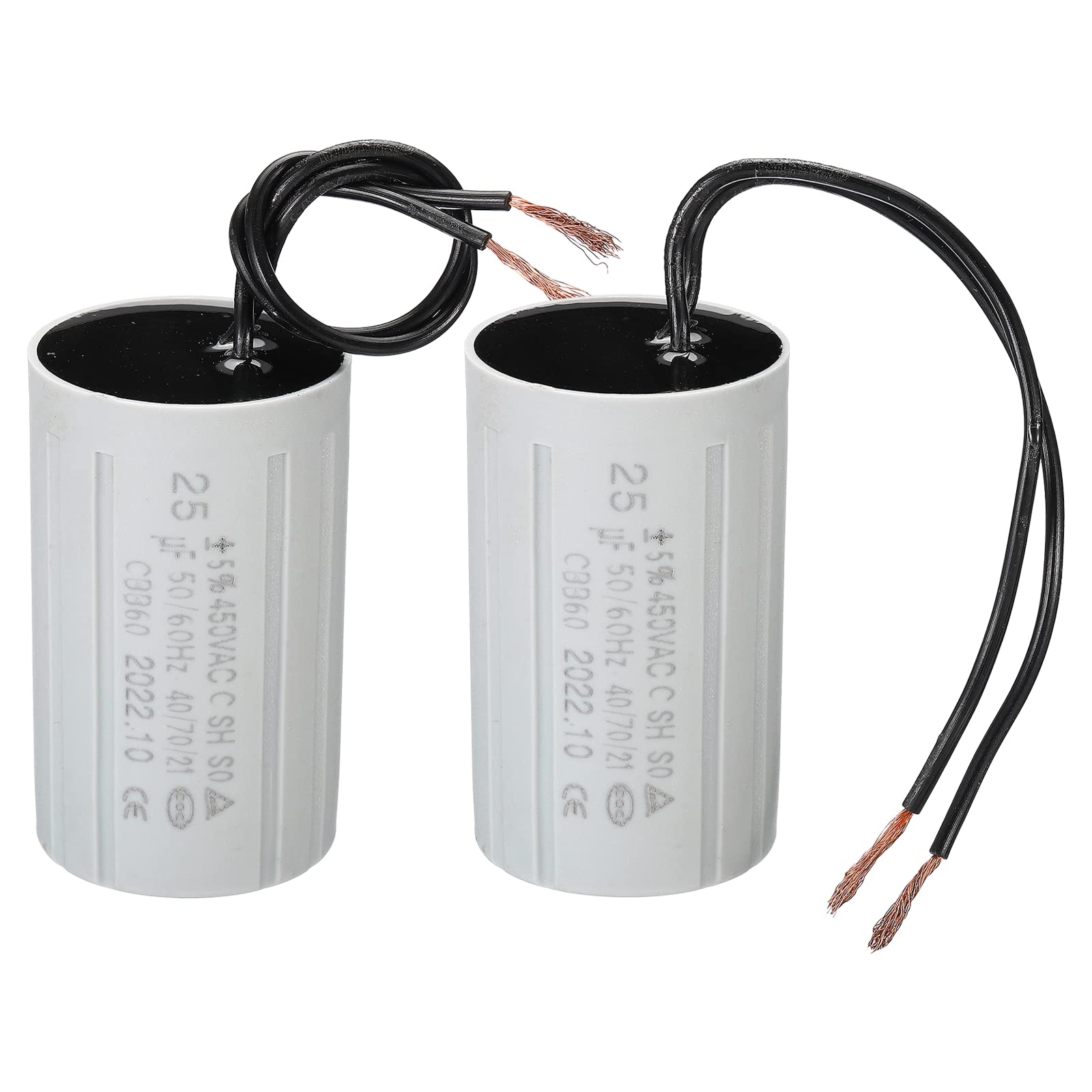 PATIKIL CBB60 25uF Running Capacitor,2pcs AC 450V 2 Wires 50/60Hz Cylinder 70x42mm for Water Pumps,Washing Machines Motor Start