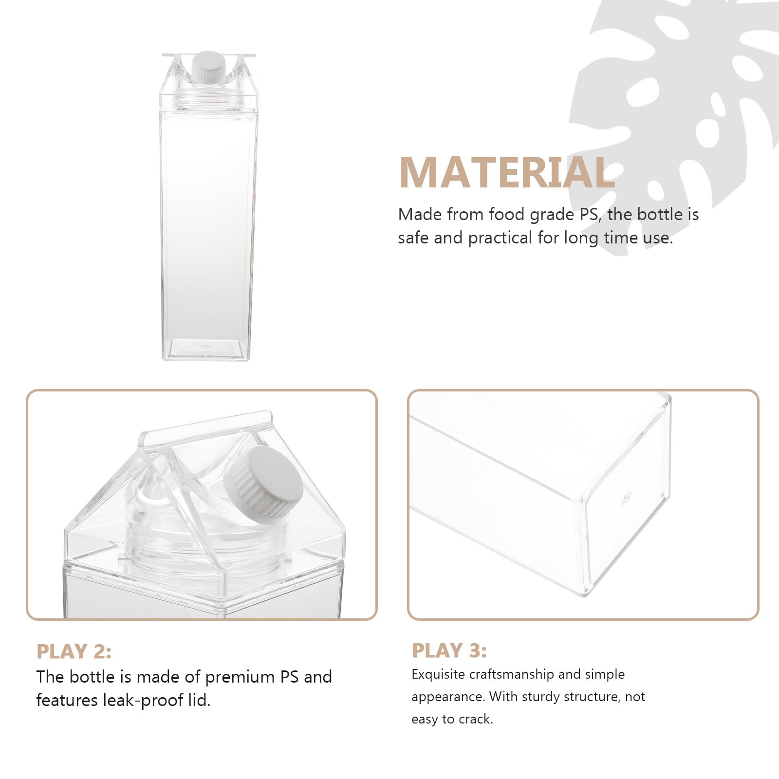 Cabilock Bouteille transparente en forme de maison 1000 ml avec couvercle anti-fuite pour lait, jus et boissons froides, idéale pour le bureau, le fitness et l'extérieur