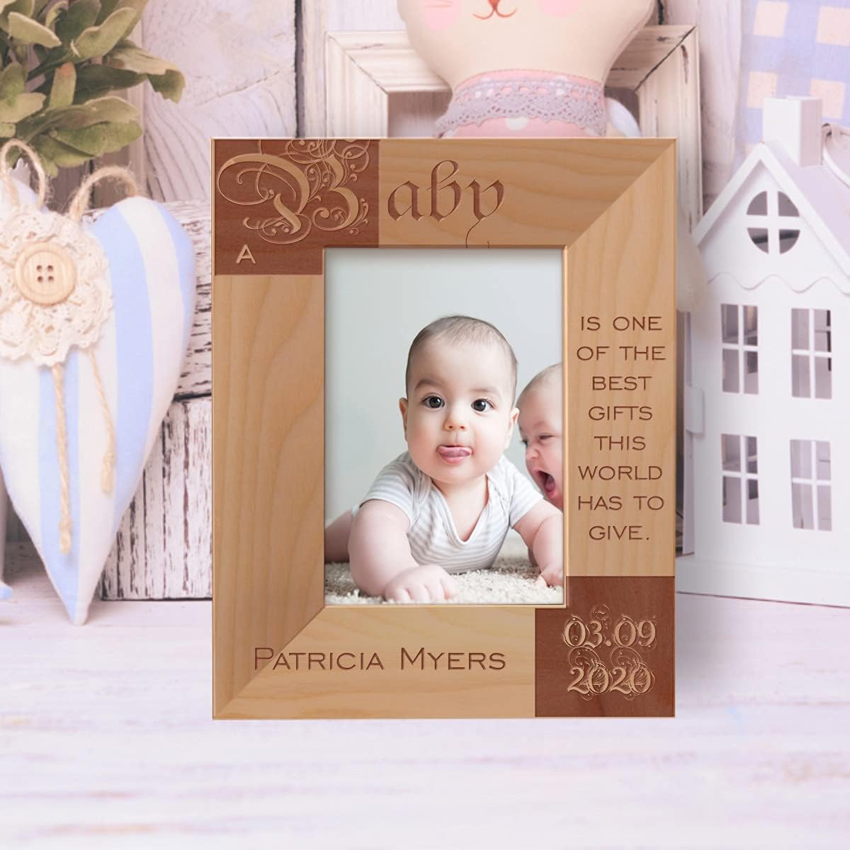 A Baby is One of The Best Gifts This World Has to Give Personalized Wooden Frame-5" x 3 1/2" Brown Horizontal