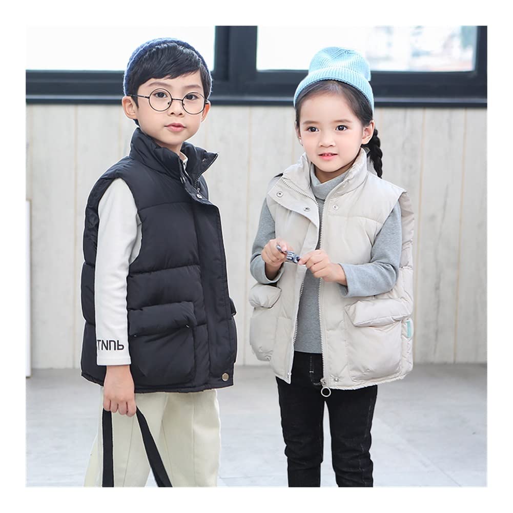 Kamizelka zimowa Zagęścić Zima Dziewczyny Ciepłe Kamizelki Kamizelki Kurtka Bez Rękawów Dziewczyna Zima Kamizelka 1 Sztuka Dzieci Ubrania (Color : Beige, Kid Size : 9T(Height 150-160cm))