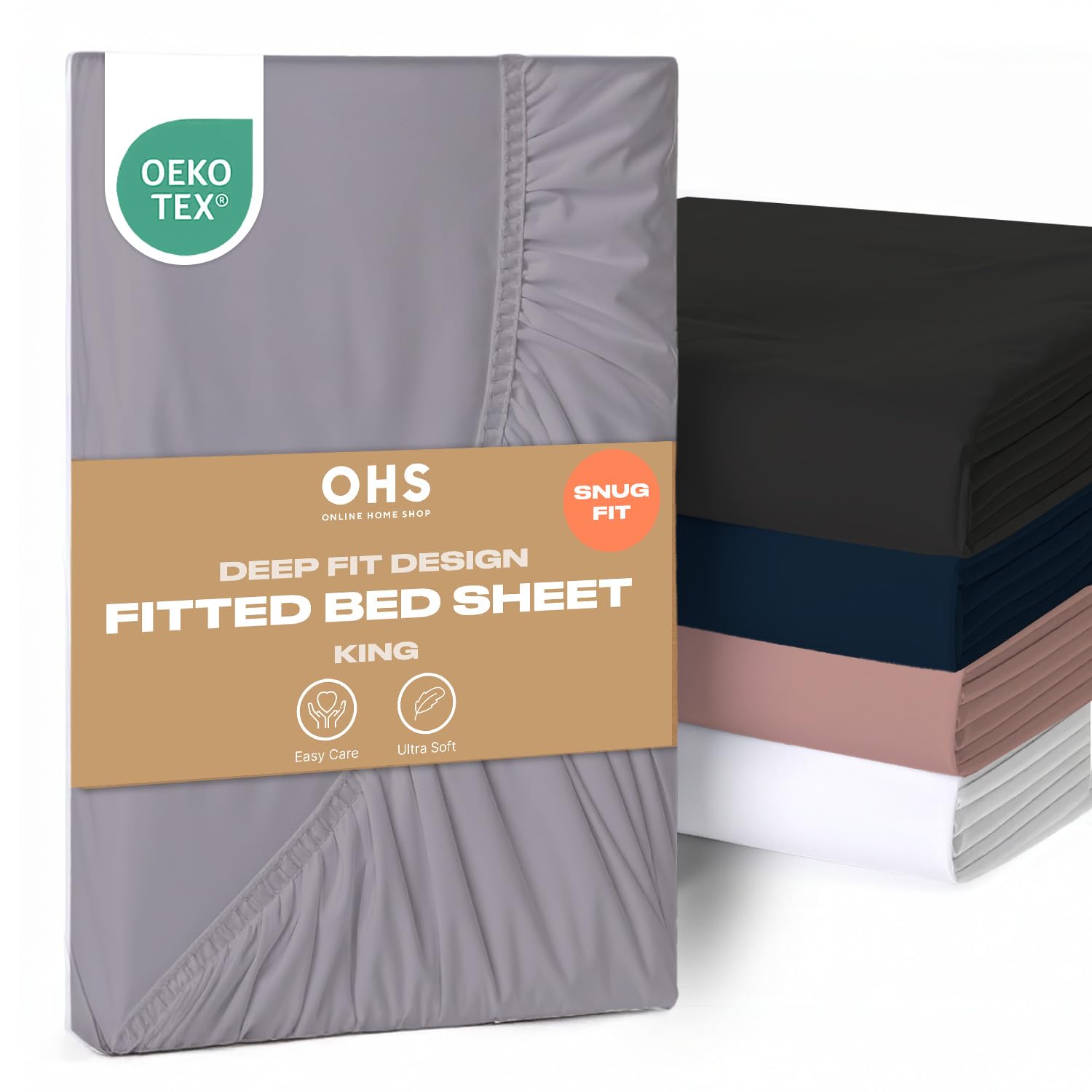 Brentfords King Size Deep Fitted Sheets Grey, Fitted Sheet Bed Cover Easy Care Ultra Soft Fade Resistant Microfibre Bed Linen Sheets for King Size Bed
