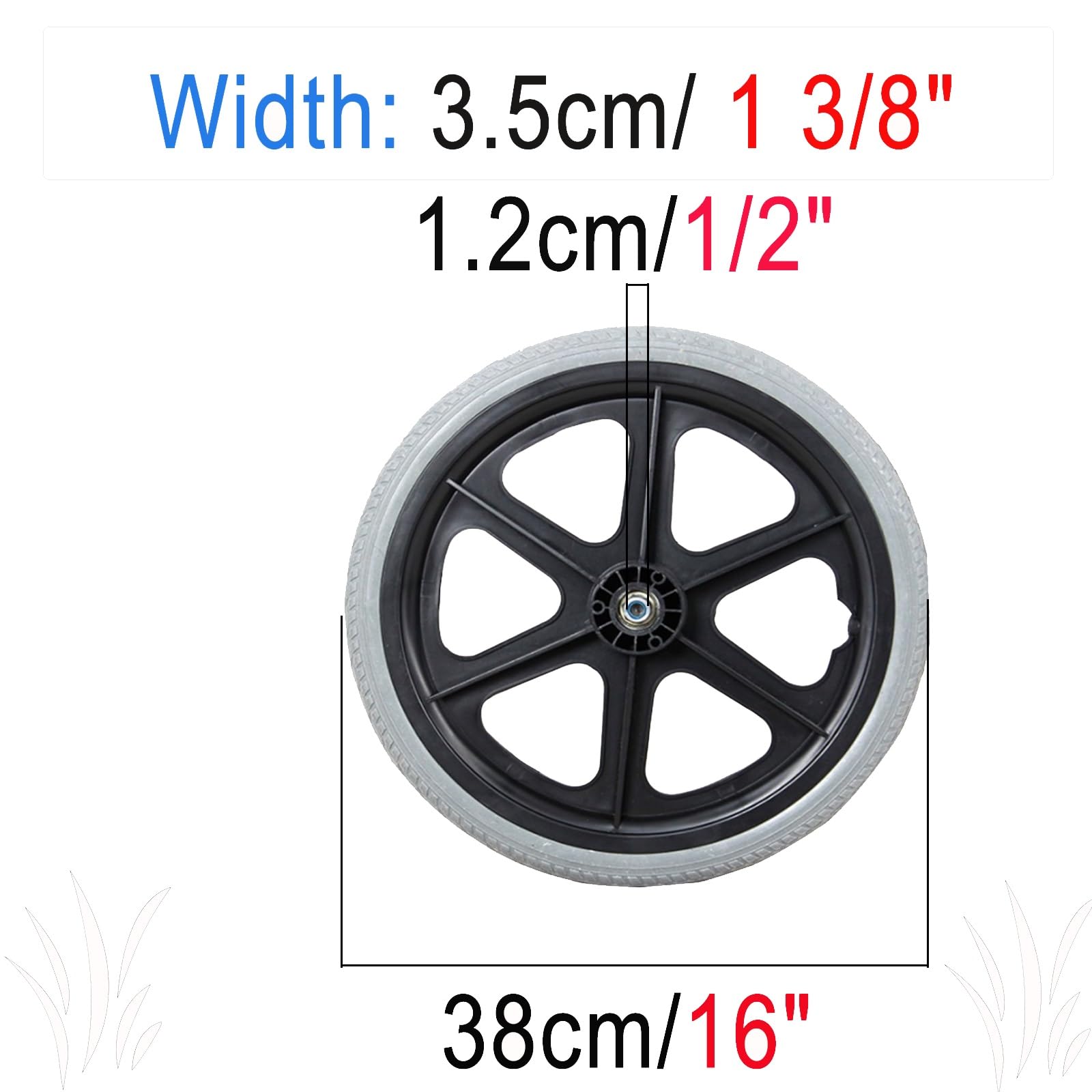16 Pulgadas Rueda Trasera, Ruedas Rodamiento, Ruedas de Goma, Rueda de Repuesto for Silla de Ruedas, 2 Pieza(Gray)