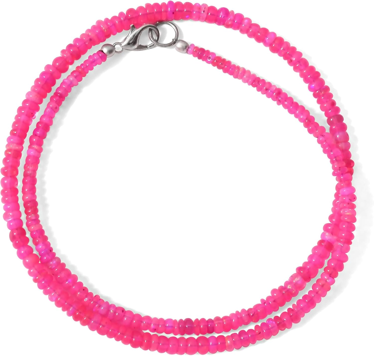 A&M GEMS & JEWELS Natural Pink Opal Gemstone Smooth Rondelle Beads Colorful Trendy Beaded Necklace for Women
