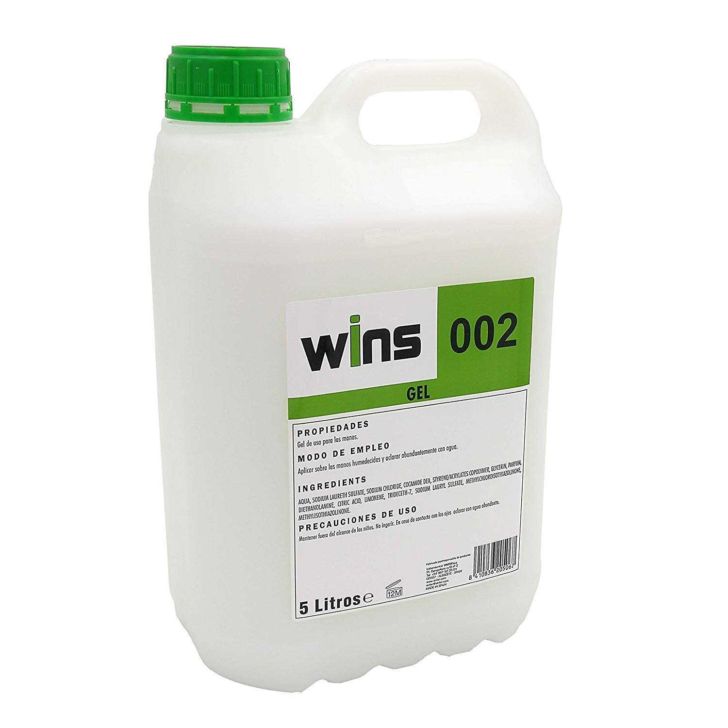 Caja de 4 botellas WINS 002. Gel Wins 002. Envase de 5 Litros. Gel jabón de uso corporal y para las manos.
