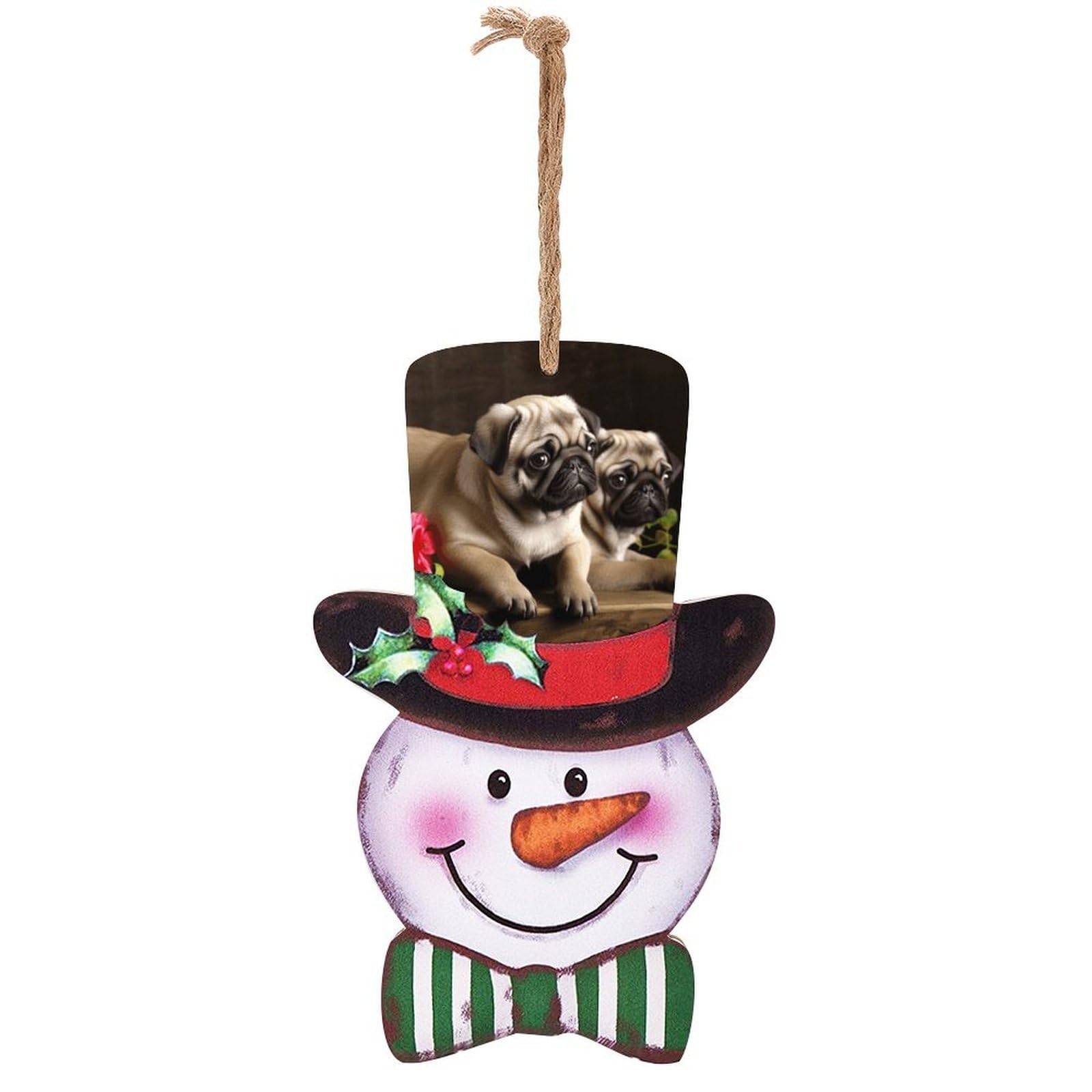 Puppys Pug Snowman Decor Christmas Snowmans Hanging Decors Wooden Exquisite Holiday Decoration Sign for Home Window Wall Farmhouse Indoor Outdoo