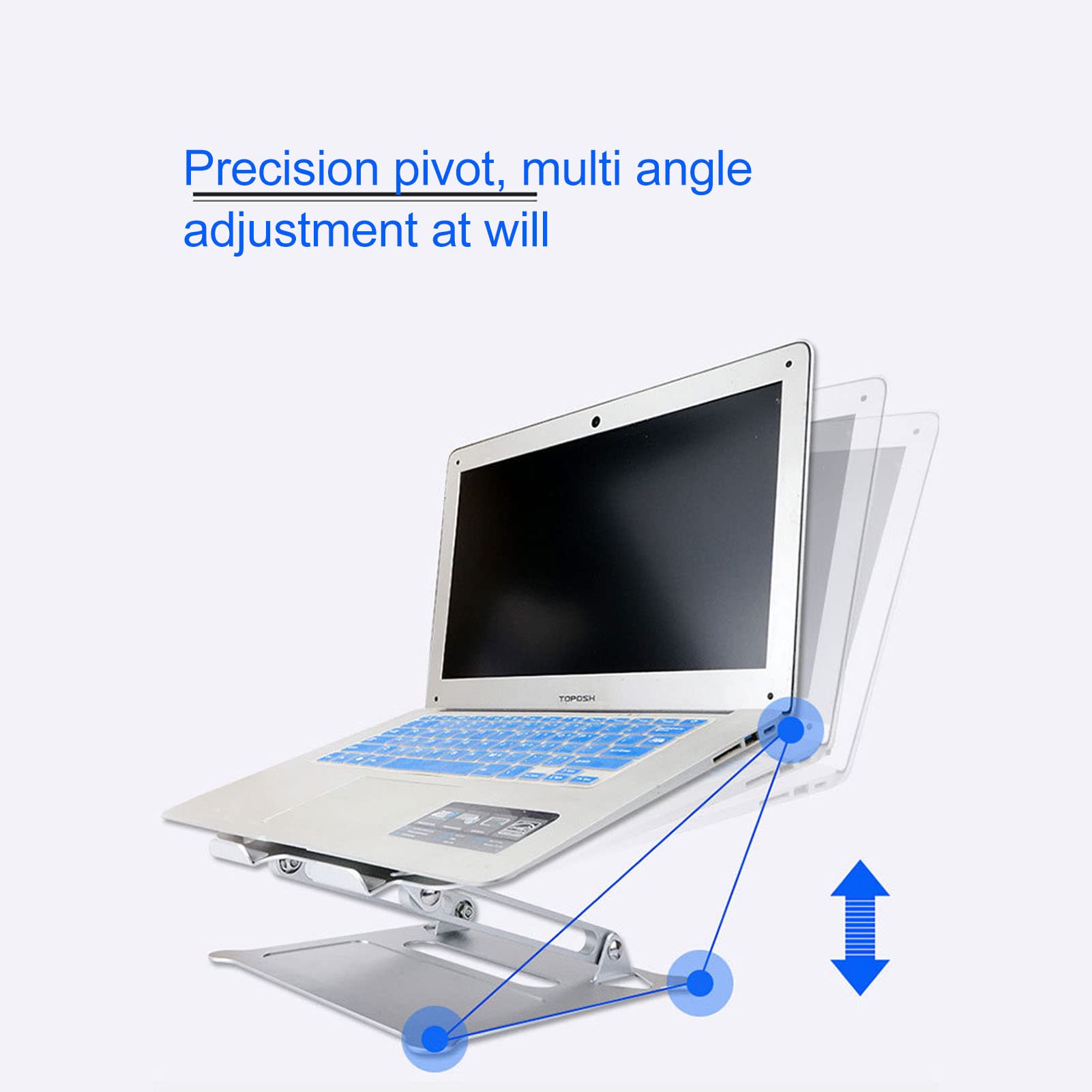 Supporto Per Laptop Portatile Argento, Angolo Regolabile, Design Pieghevole, Supporto di Raffreddamento in Lega di Alluminio con Cuscinetti in Silicone, Supporto Sollevabile Retrattile da Tavol