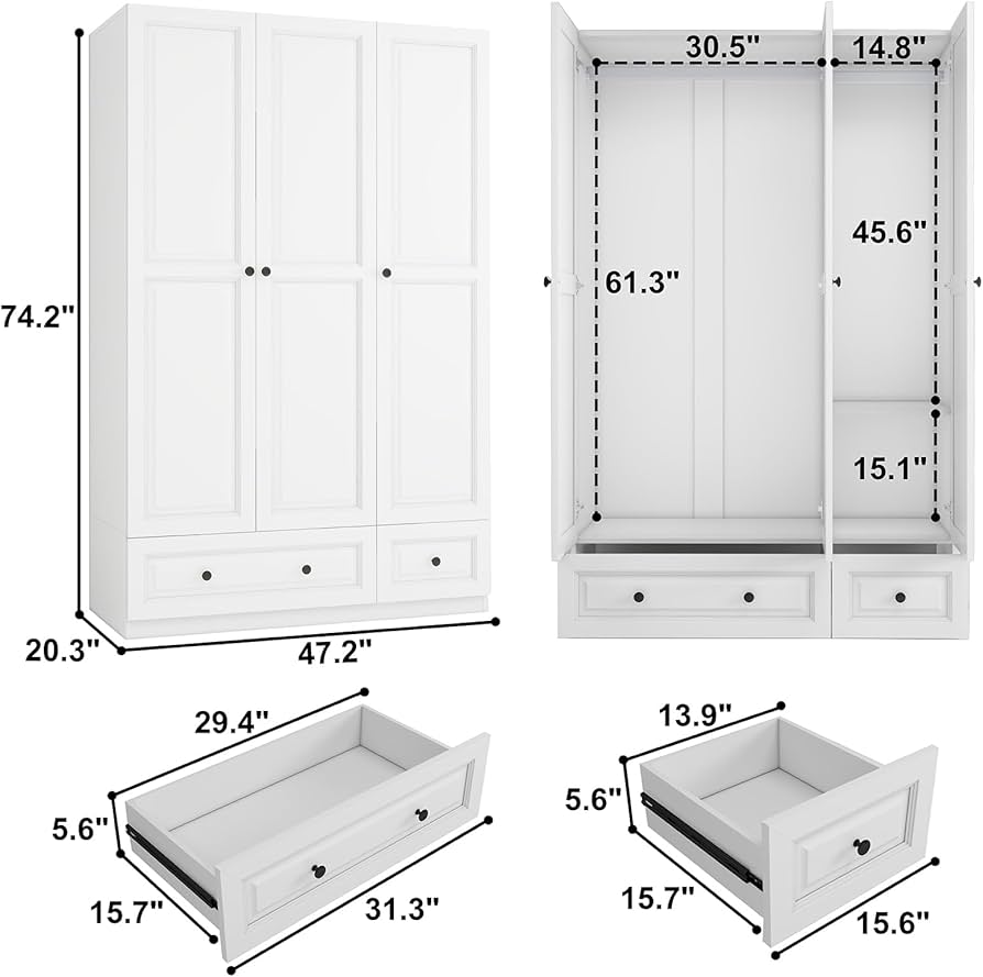 Amazon.com: Vrmuxita Armoire Wardrobe Closet with Drawers: 74