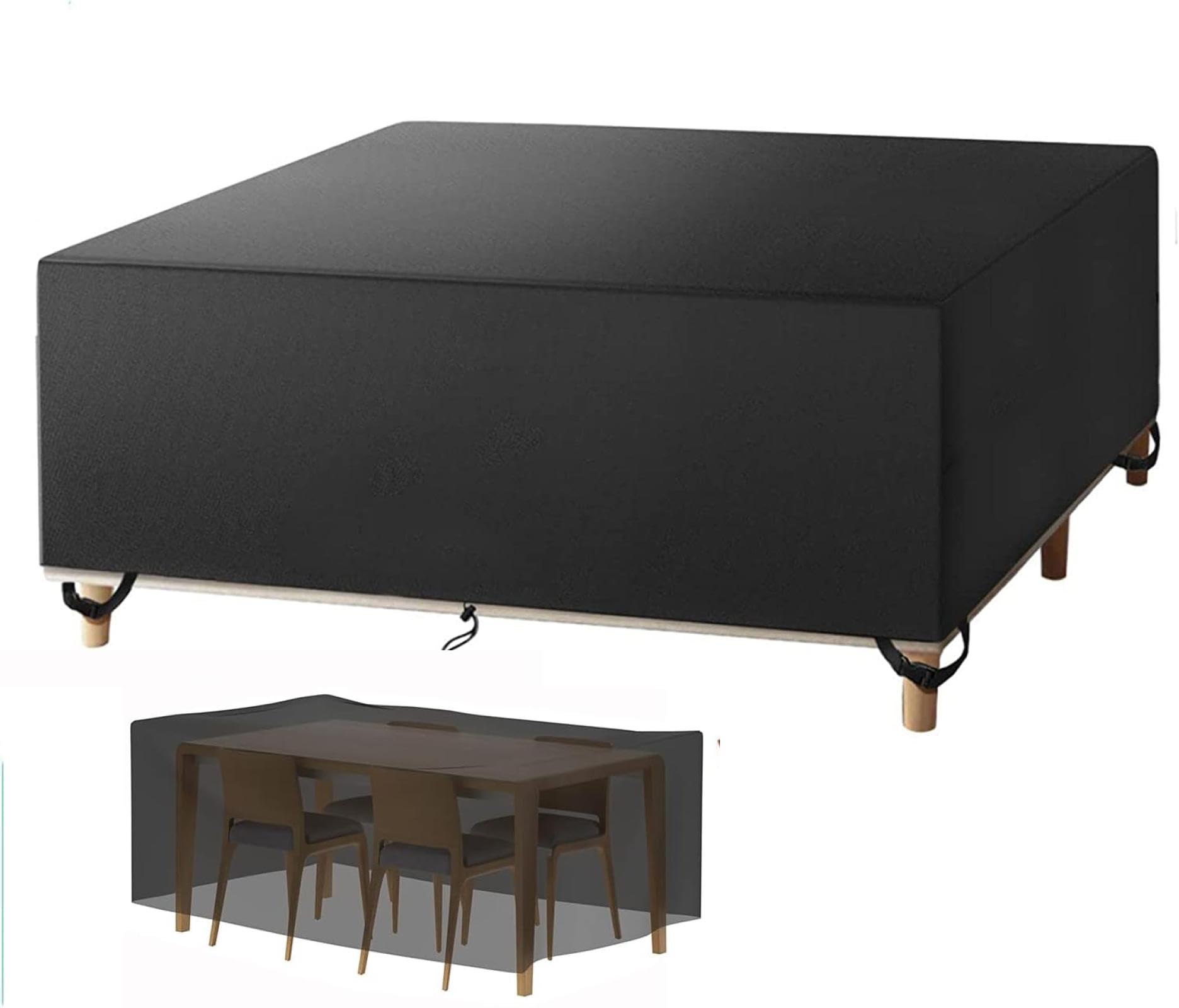 Wodoodporny futrzany pokrowiec na zewnątrz do ogrodu pasuje na 6–12 siedzeń 320 x 280 x 75 cm, czarny, na patio, sofę, stół, szezlong, ochrona przed warunkami atmosferycznymi