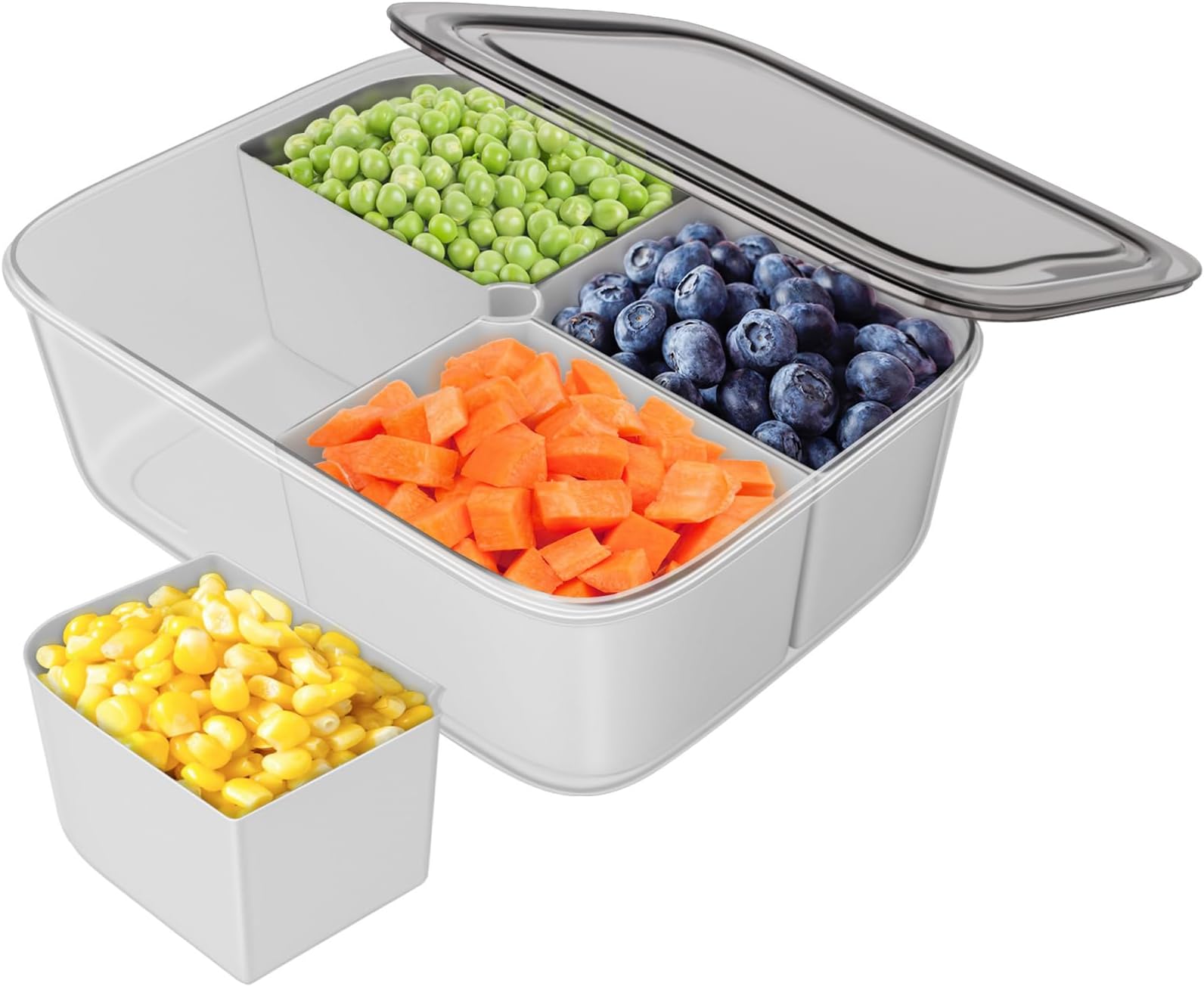 Freshmage® Veggie Tray with Lid, Small Divided Serving Tray Container with 4 Removable Compartments for Food Storage of Fruits/Vegetables/Snacks, DISHWASHER SAFE & BPA-FREE