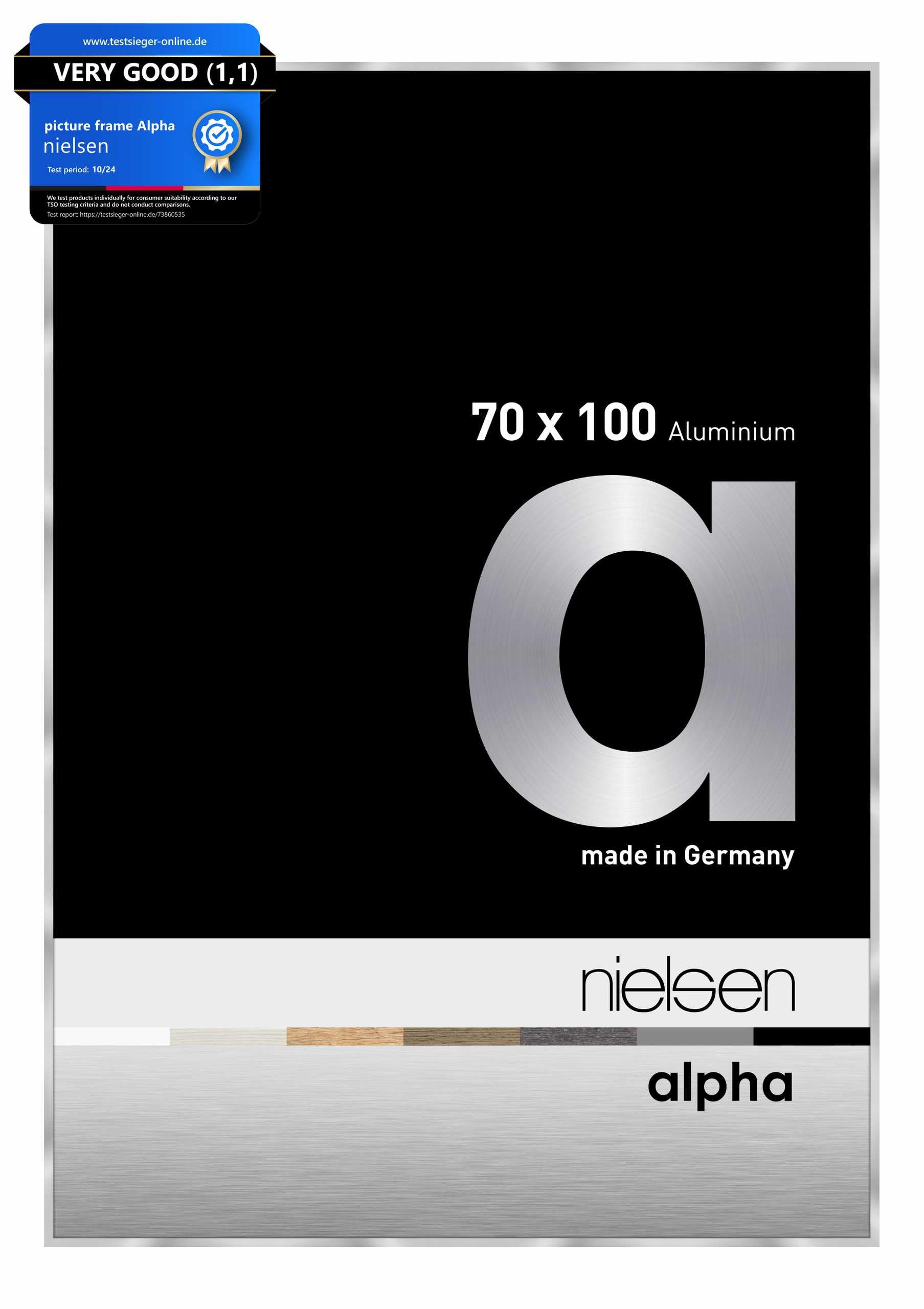 Nielsen Polished Silver Alpha Aluminium Picture Frame - 70X100cm - With Float Glass And Easy Push-Turn Clips - For Photos And Art