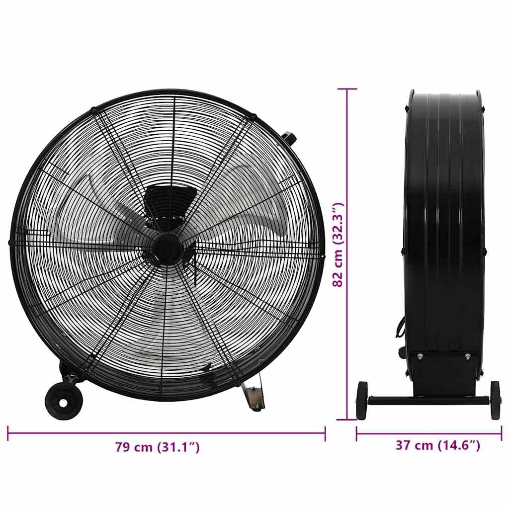 vidaXL Trommelventilator mit Rollen Industrie Bodenventilator Industrieventilator Windmaschine Ventilator Lüfter 77cm 240W Schwarz