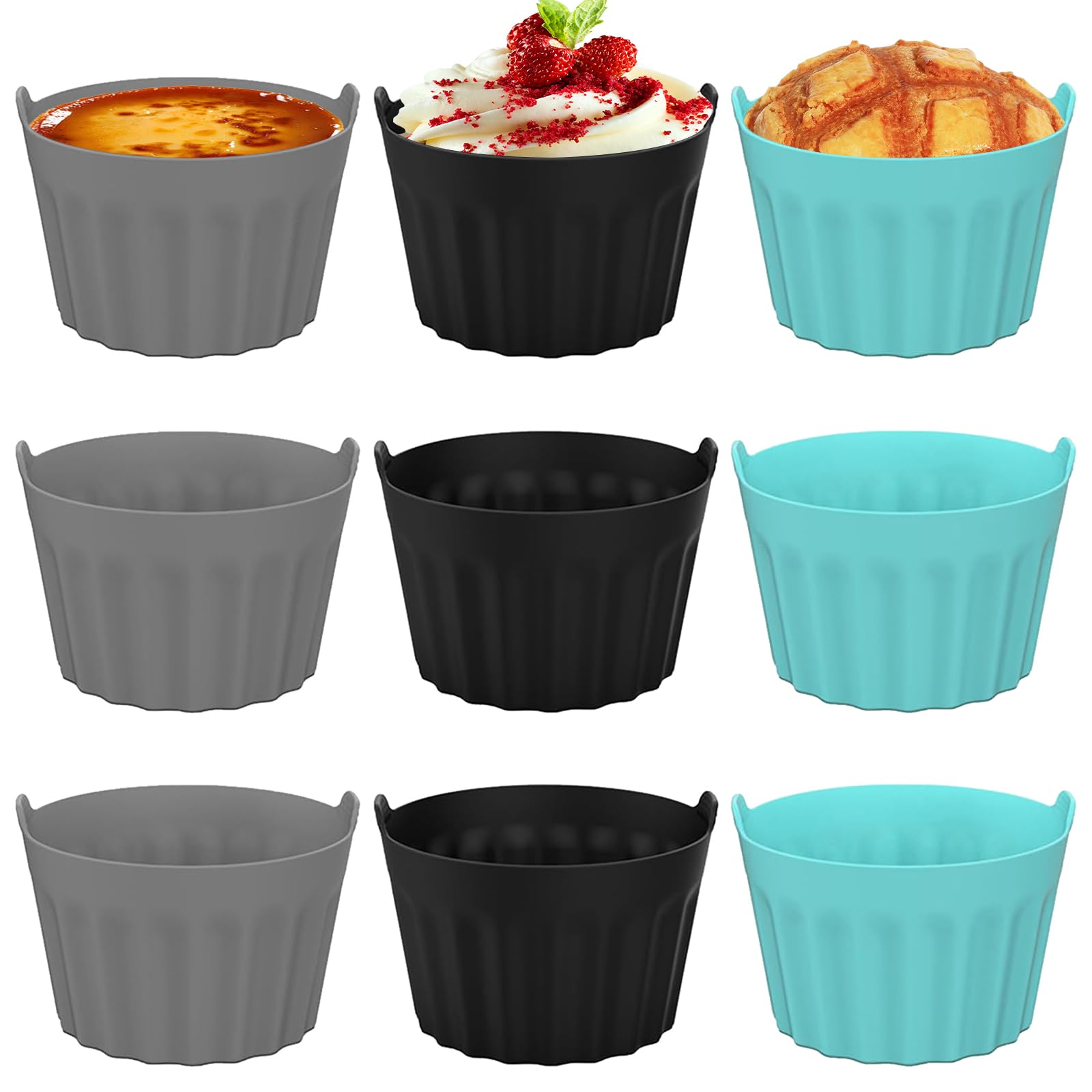 9 Pezzi Aria Stampi per Muffin in Silicone, Aria Stampi per Uova, Pirottini per Friggitrice Ad Air Fryer in Silicone, Privo di BPA Stampo Muffin, Vari Colori, 8 X 5 CM, per Cupcake, Pancake